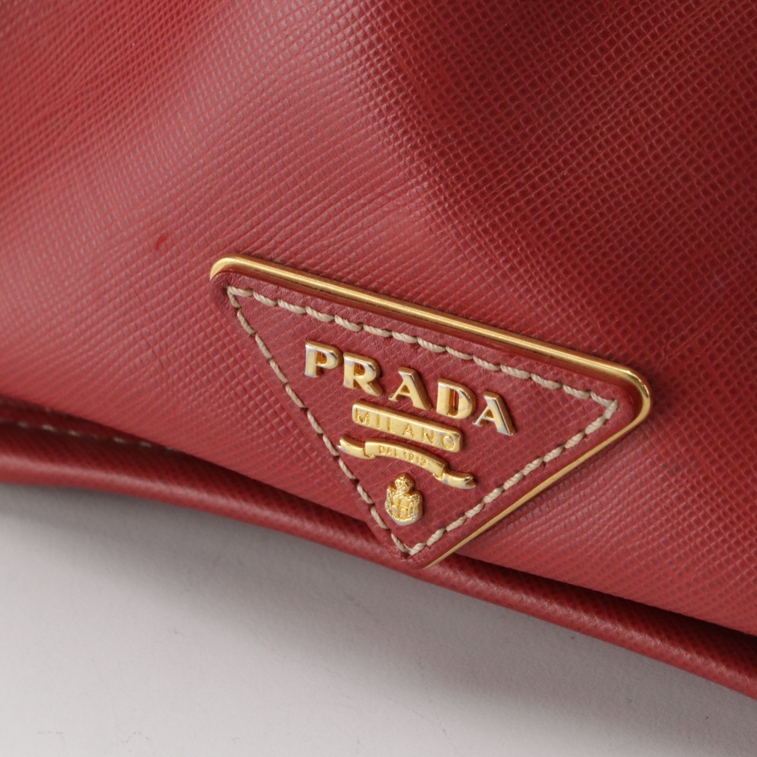Prada Brown Canapa Logo Canvas and Red Saffiano Leather Two-Way Tote