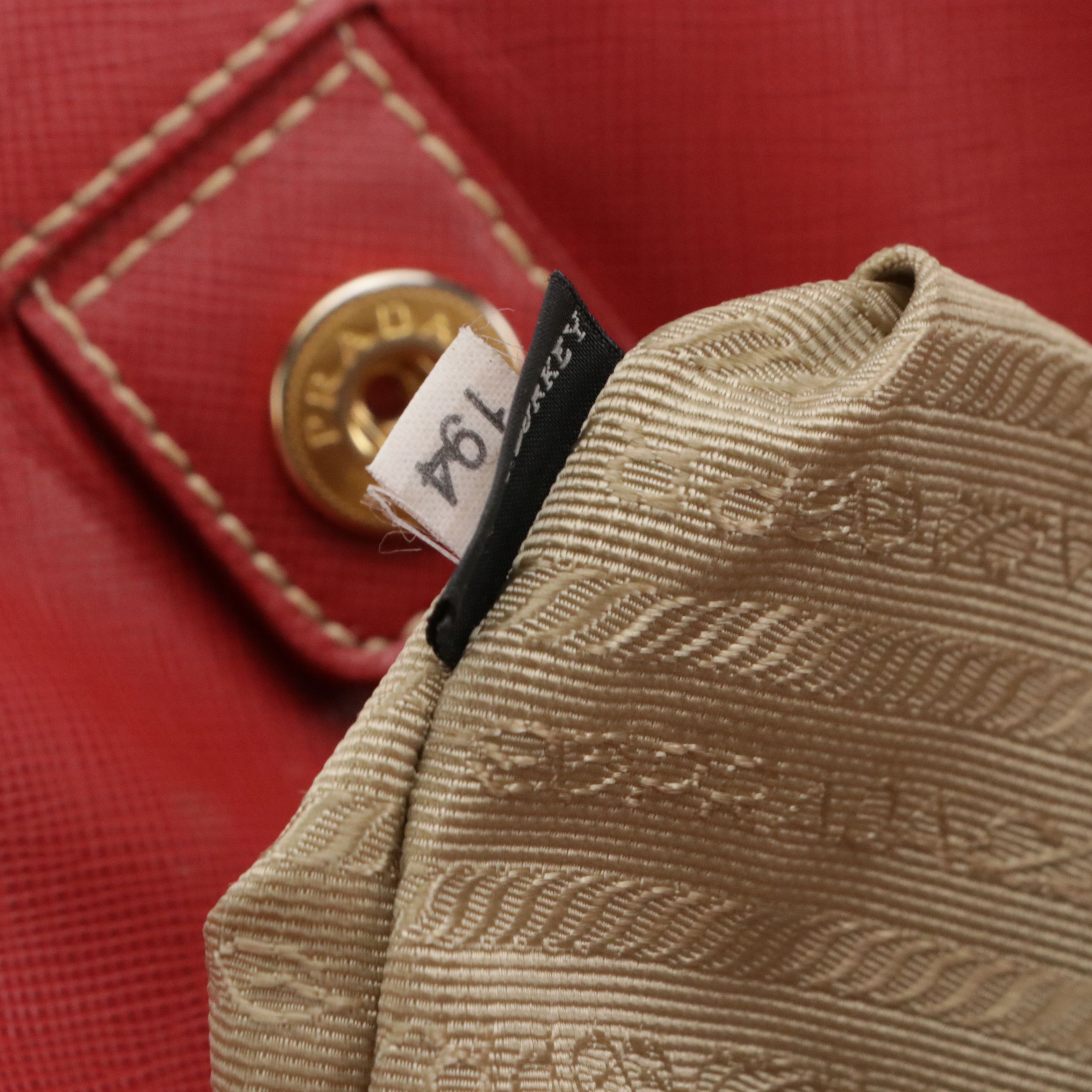 Prada Brown Canapa Logo Canvas and Red Saffiano Leather Two-Way Tote