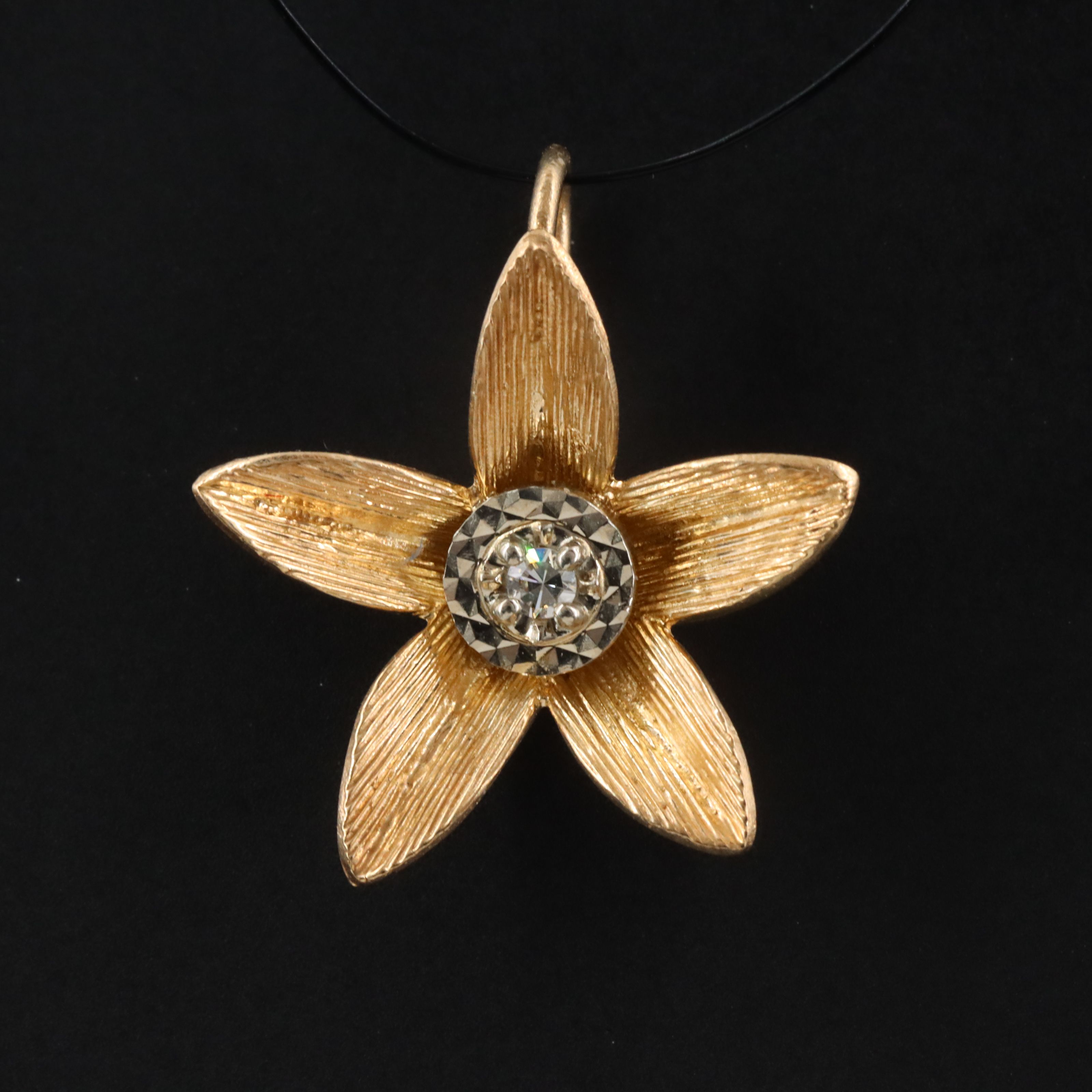 14K Two-Tone Diamond Accented Flower Pendant