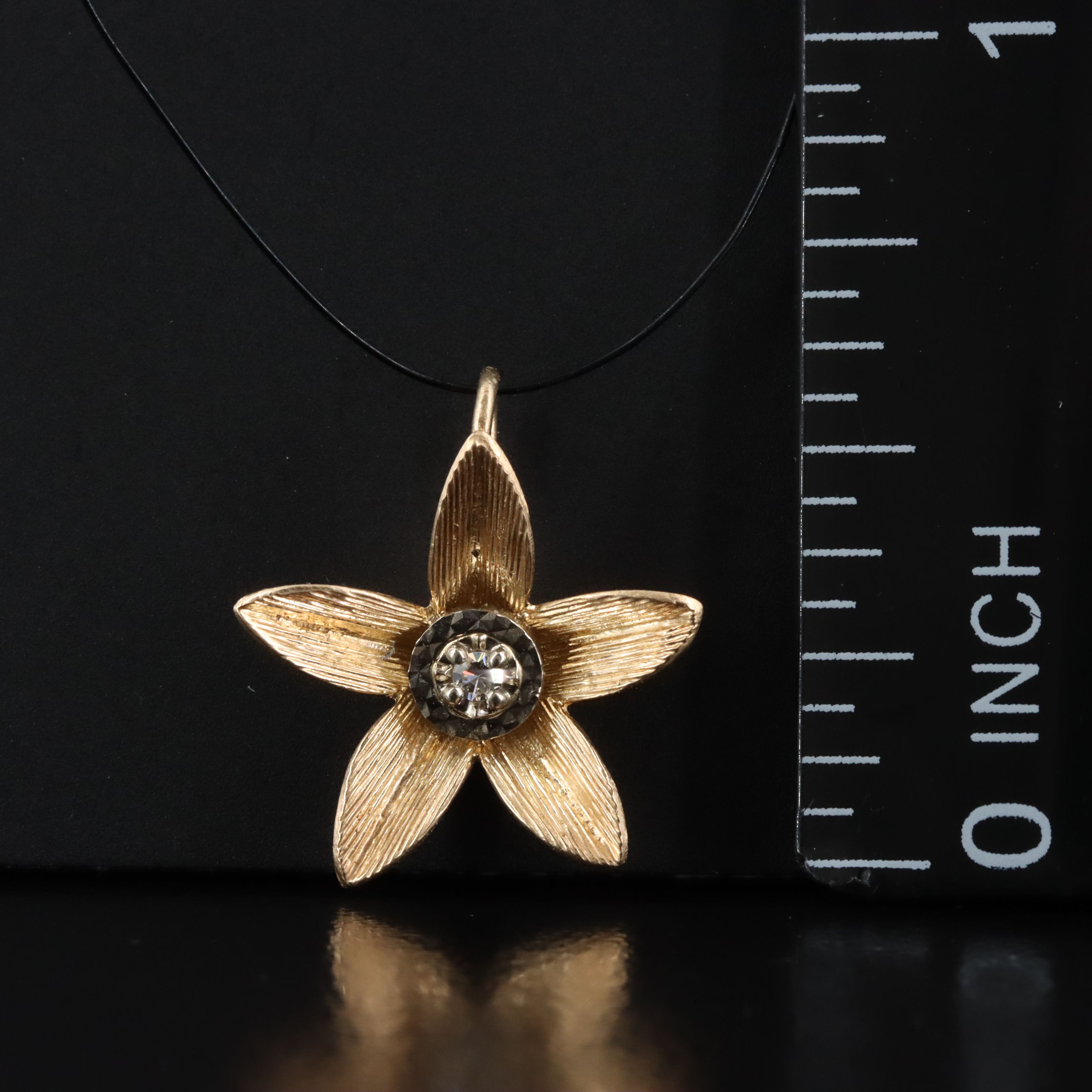 14K Two-Tone Diamond Accented Flower Pendant