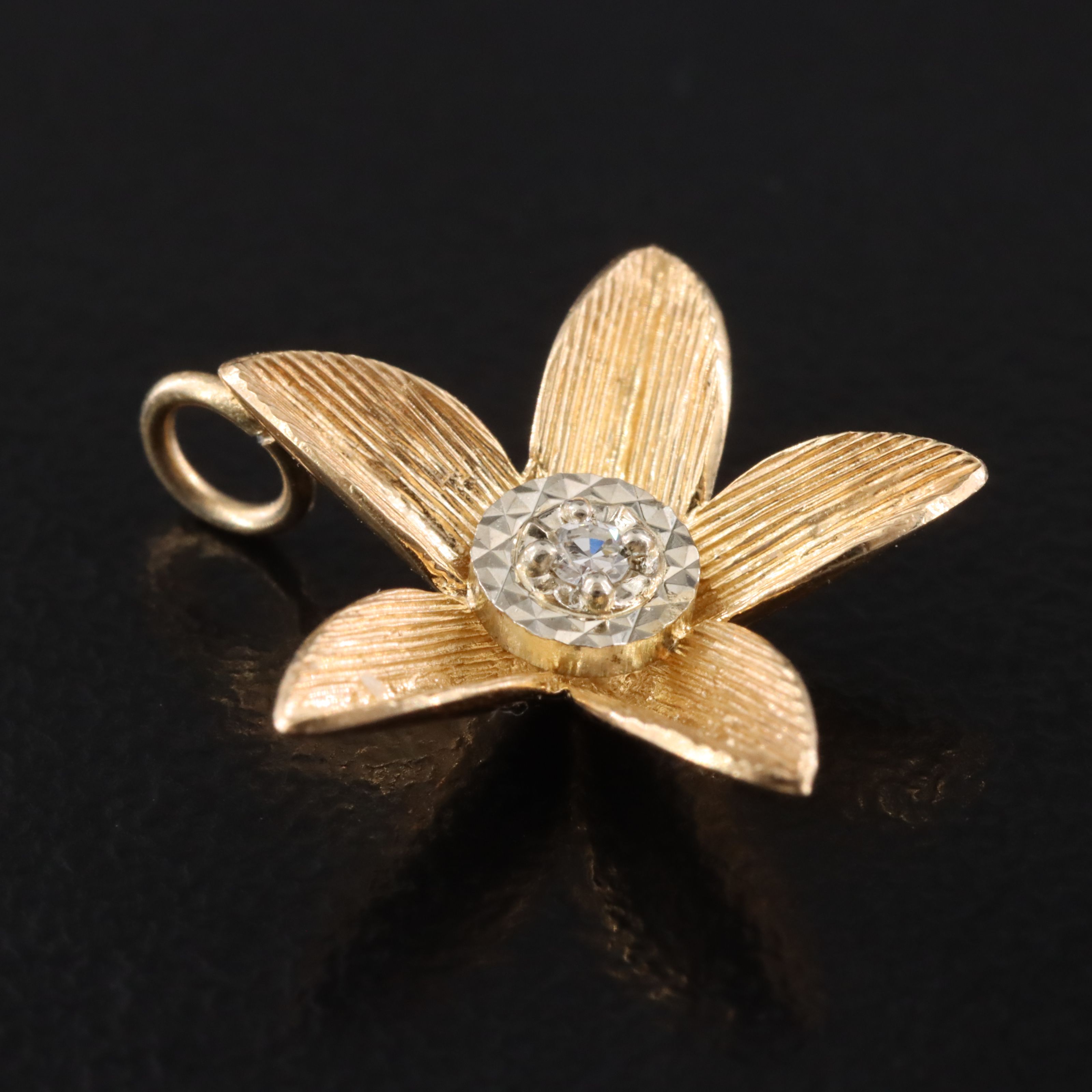 14K Two-Tone Diamond Accented Flower Pendant