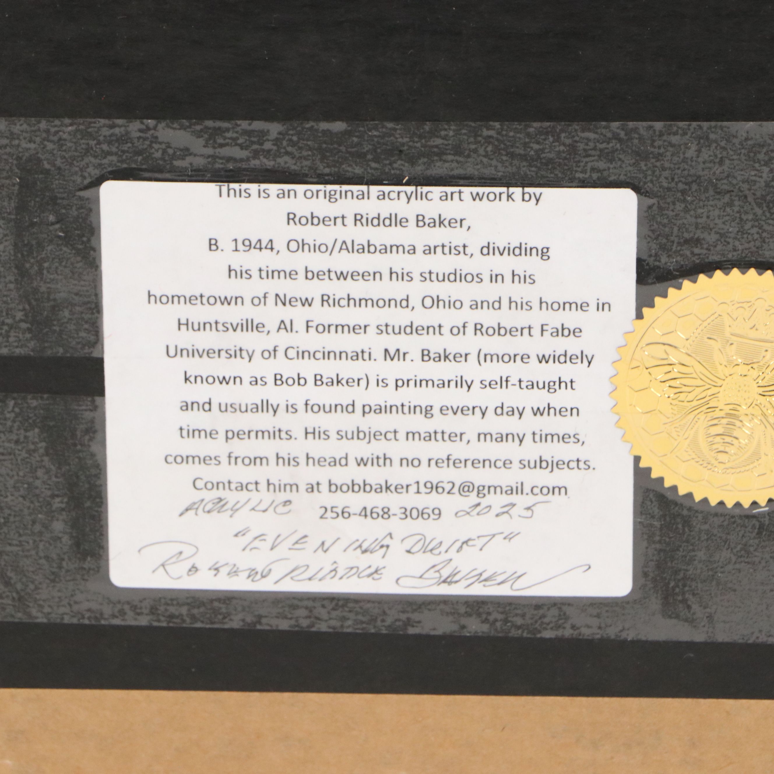 Robert Riddle Baker Acrylic Painting "Evening Drift," 2025