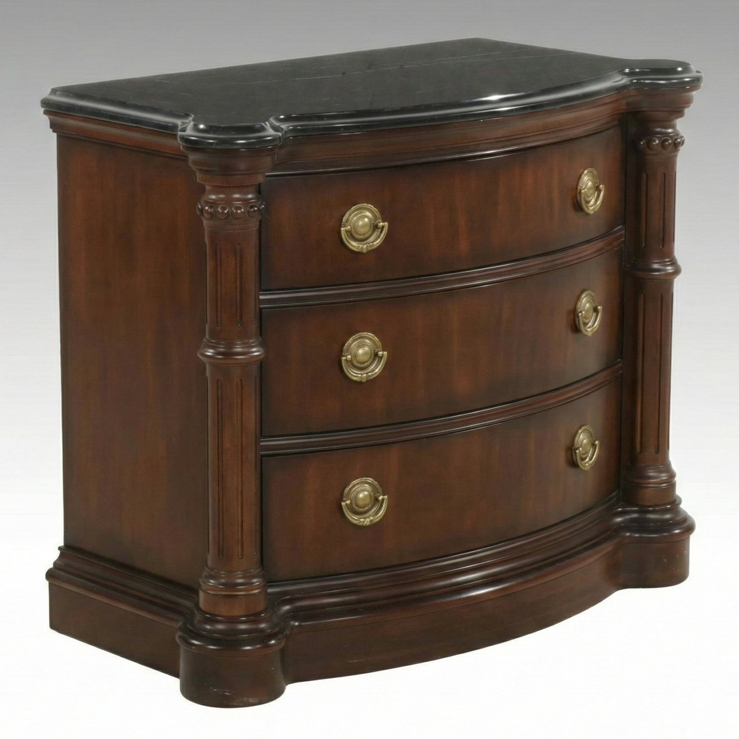 Bernhardt Furniture Neoclassical Style Marble-Top Mahogany Bow Front Commode
