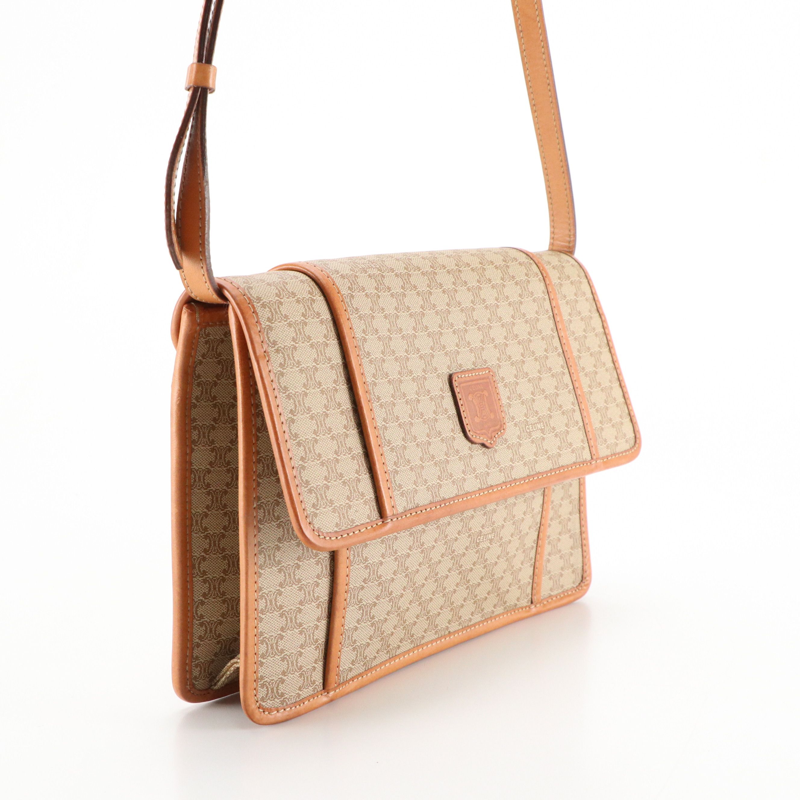 Celine Vintage Macadam Coated Canvas and Leather Front-Flap Clutch/Shoulder Bag