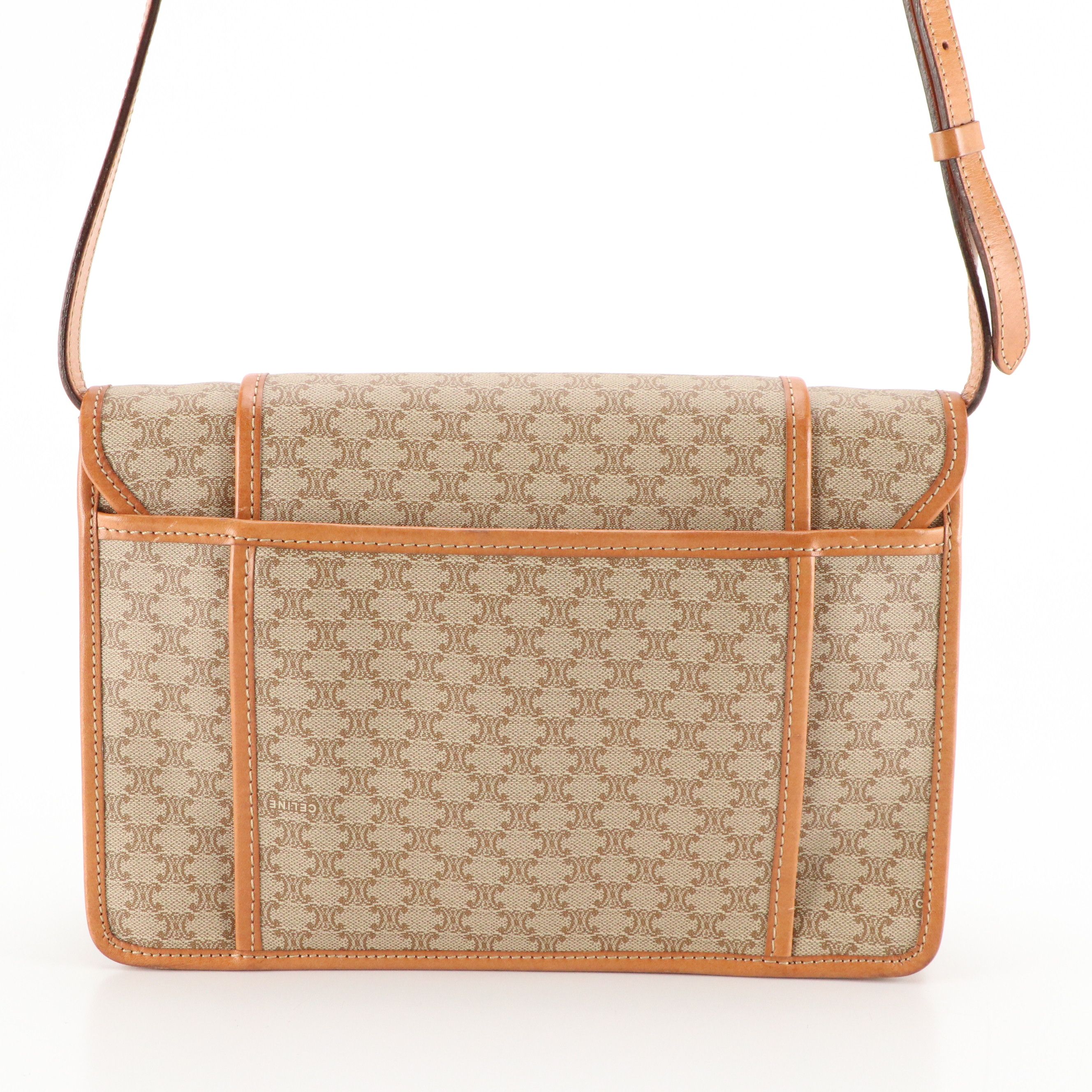 Celine Vintage Macadam Coated Canvas and Leather Front-Flap Clutch/Shoulder Bag