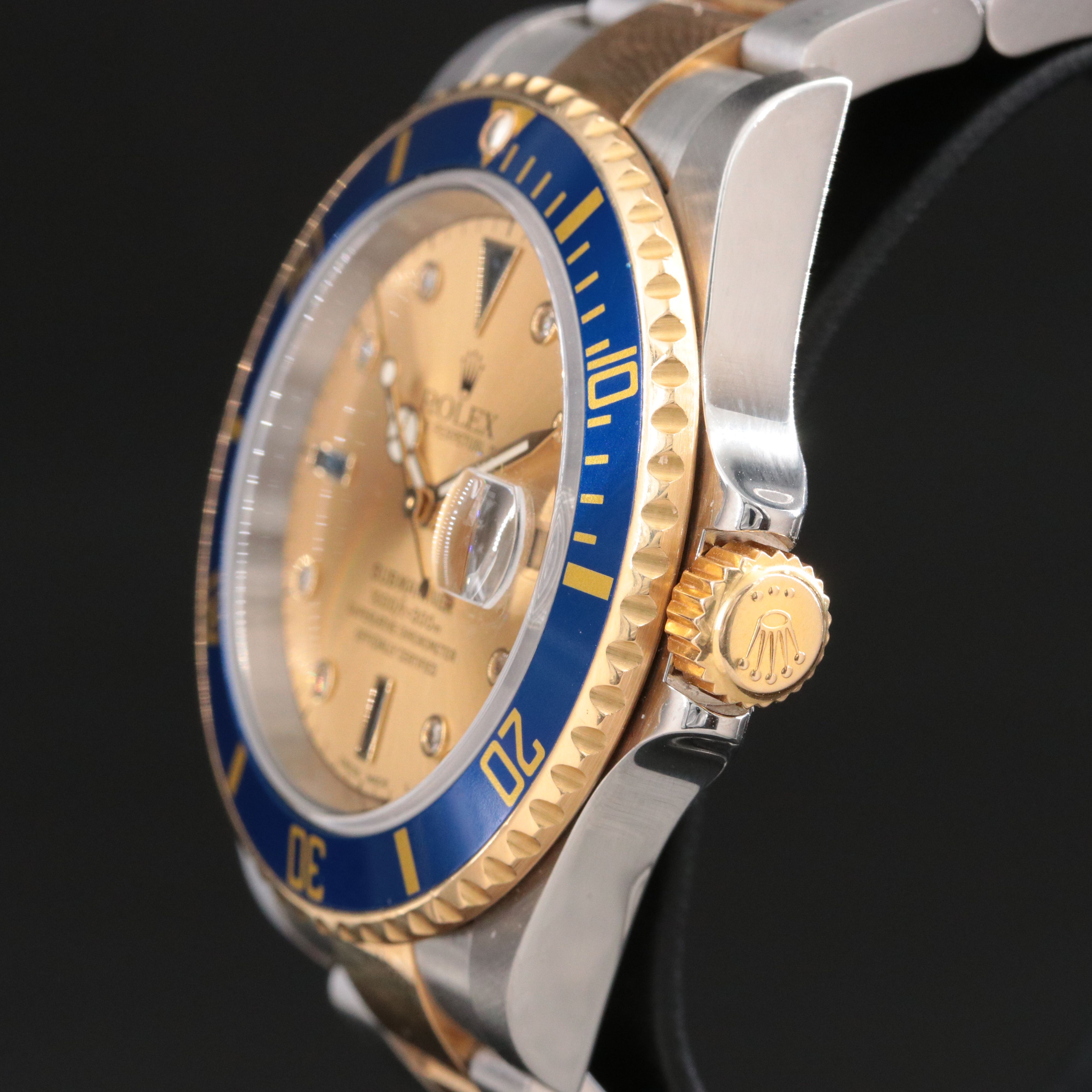 2005 Rolex Submariner 18K/Steel Seriti Diamonds & Sapphires Champagne Dial Watch