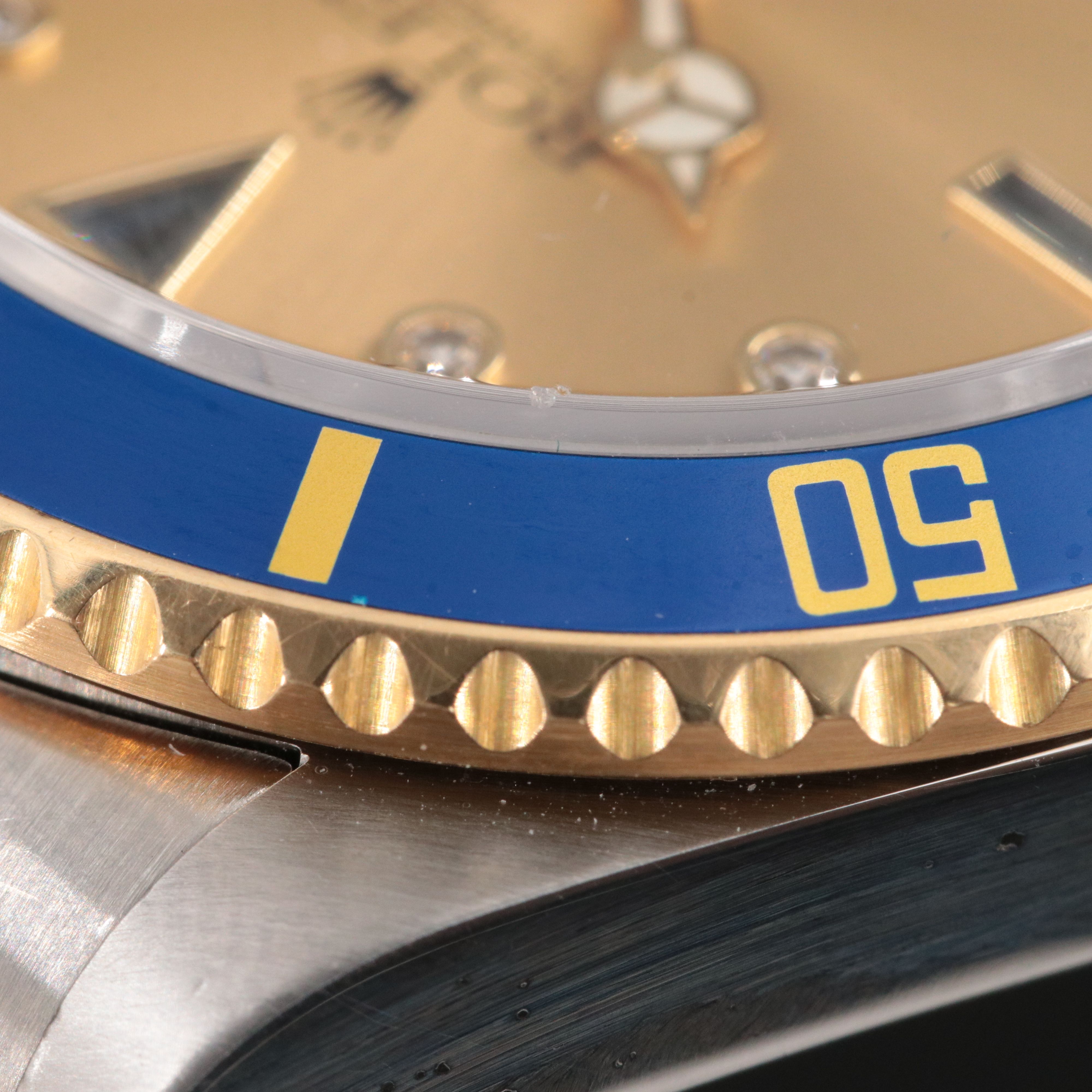 2005 Rolex Submariner 18K/Steel Seriti Diamonds & Sapphires Champagne Dial Watch