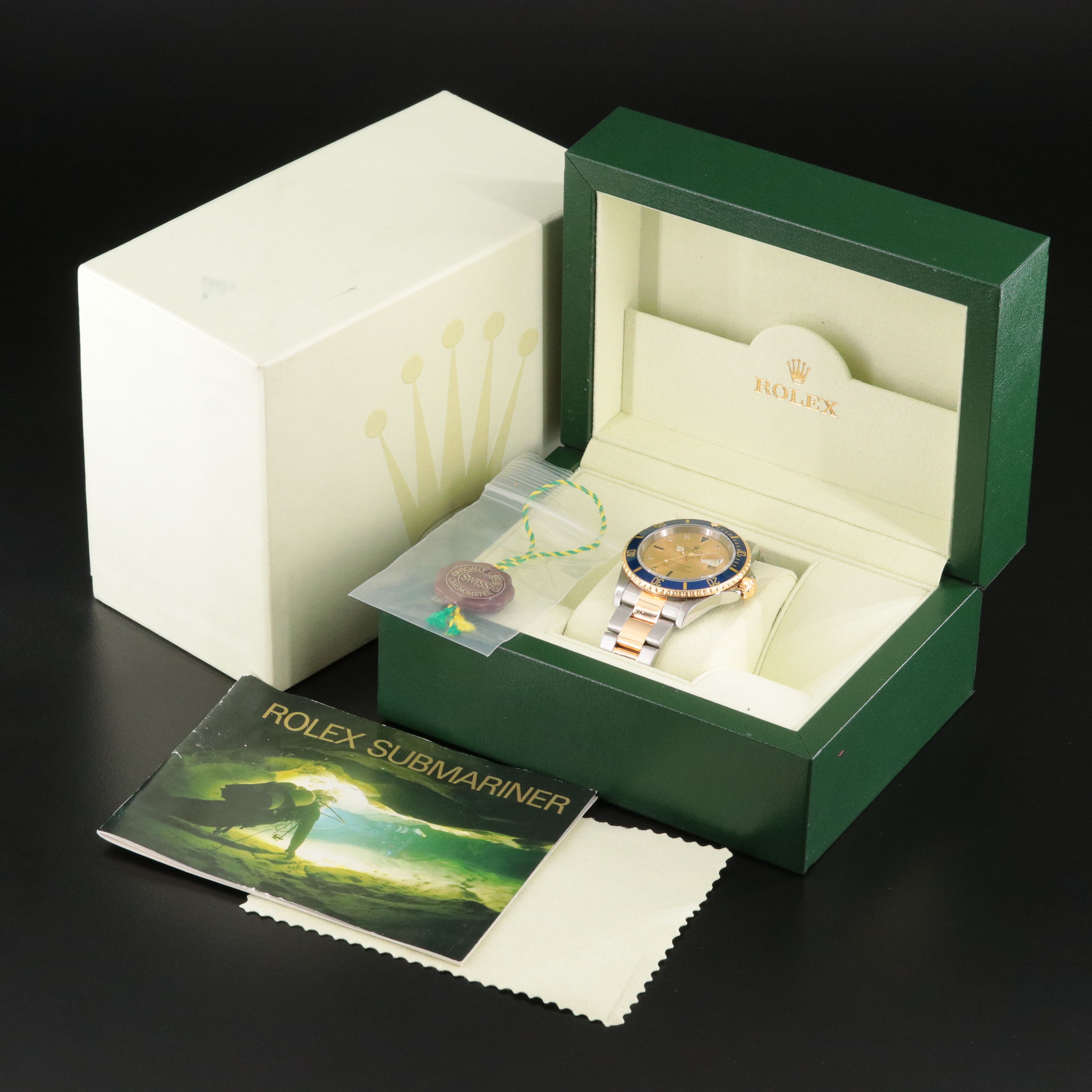 2005 Rolex Submariner 18K/Steel Seriti Diamonds & Sapphires Champagne Dial Watch