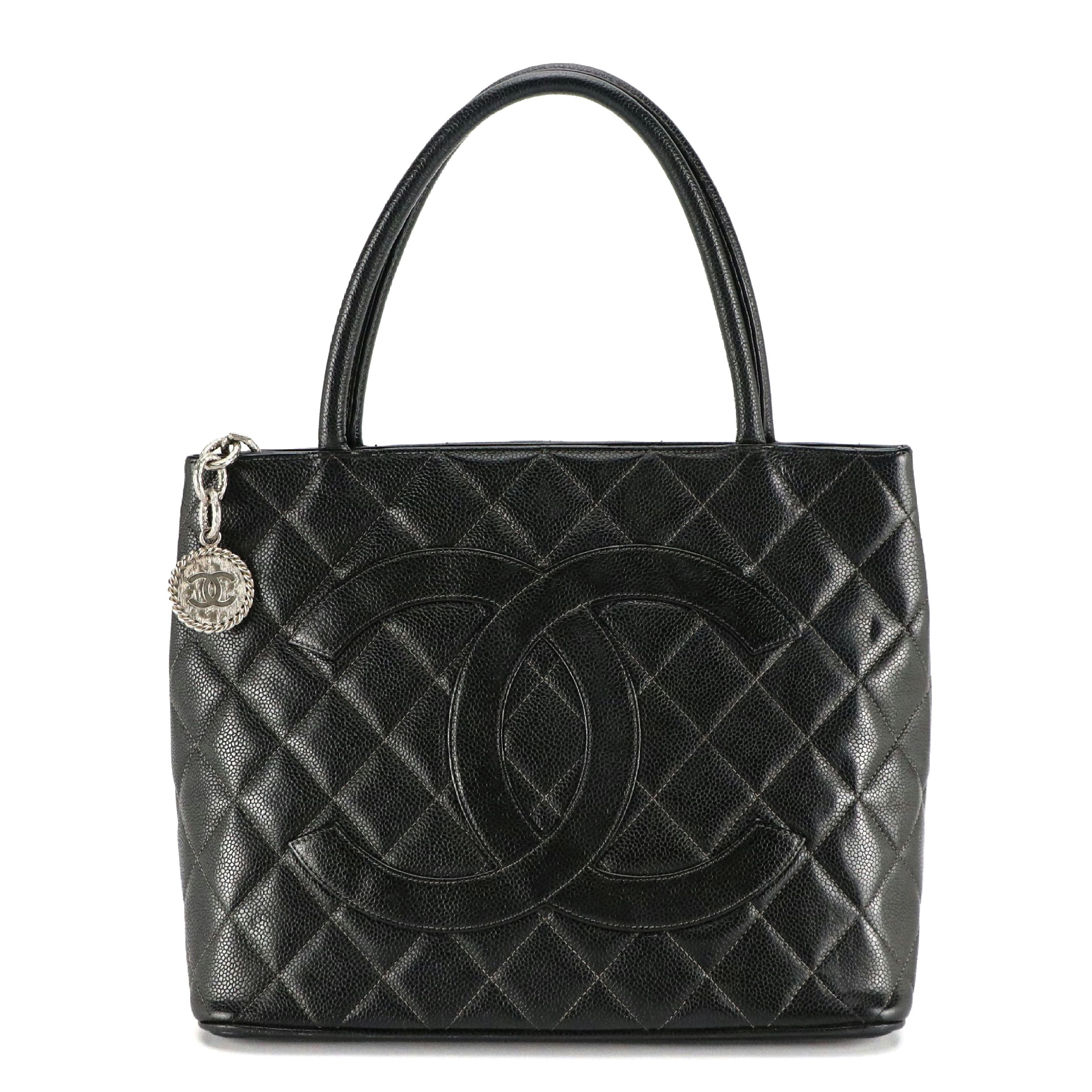 Chanel Medallion Zip Tote in Black Quilted Caviar Leather