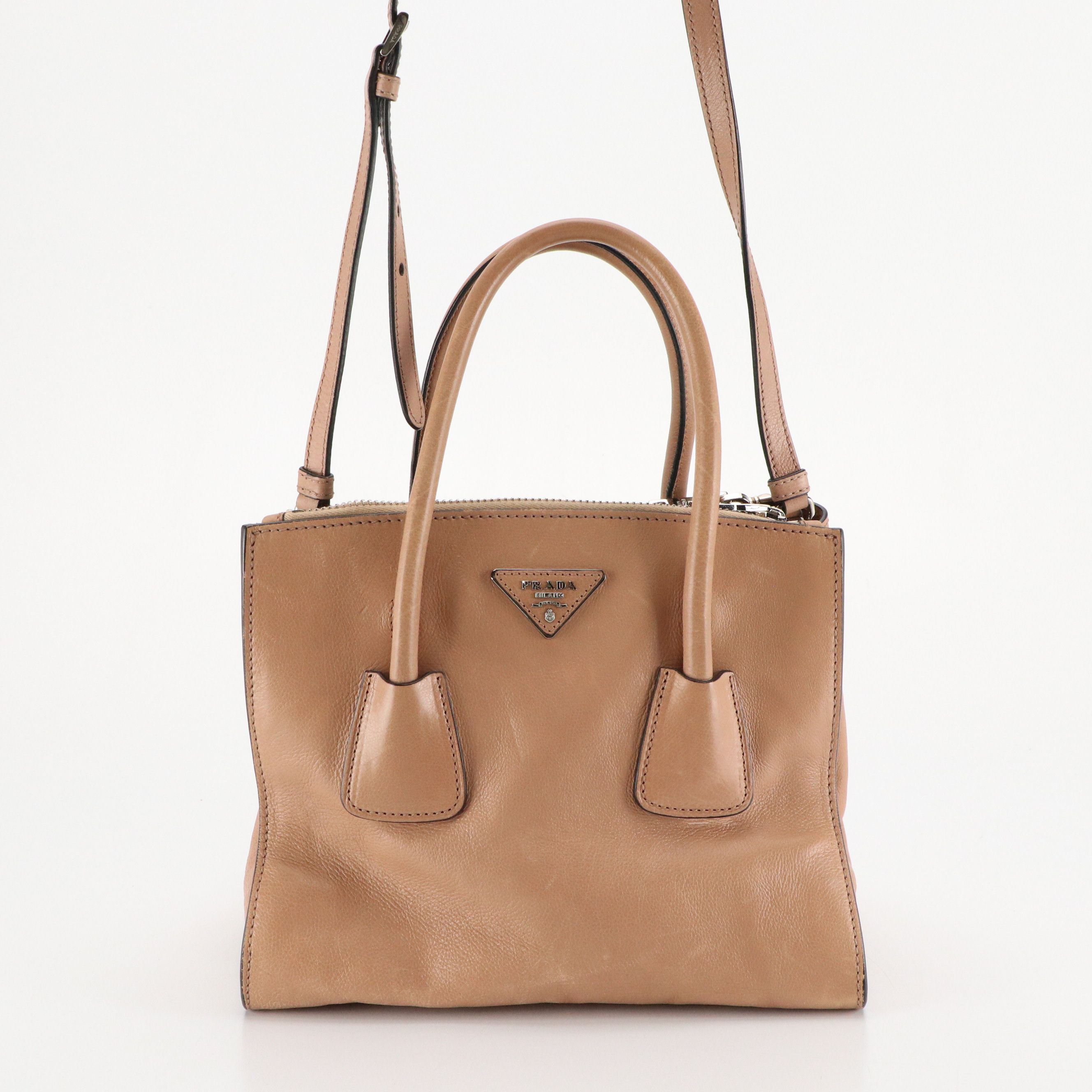 Prada Glace Calf Leather Twin Pocket Double Handle 2-Way Tote Bag