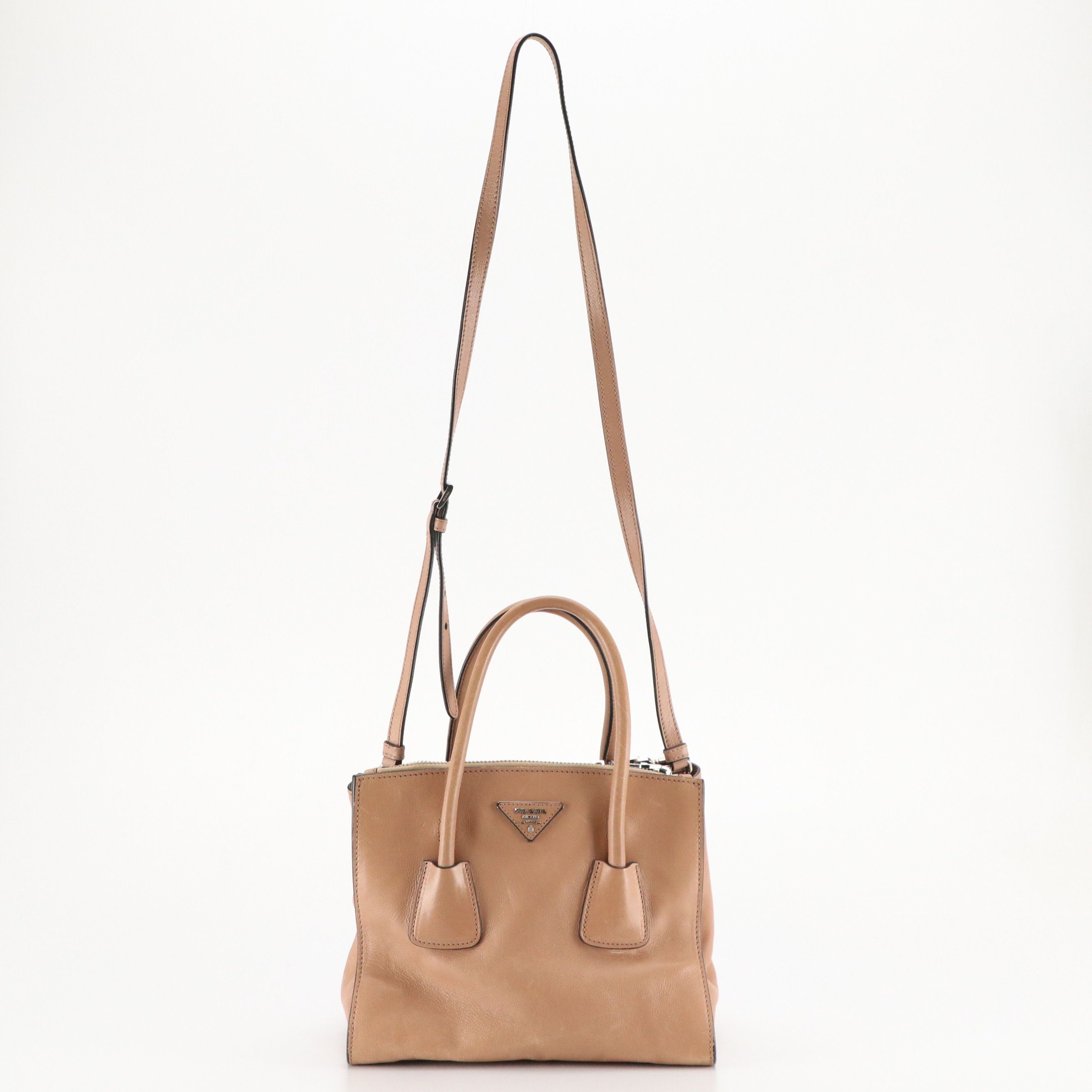 Prada Glace Calf Leather Twin Pocket Double Handle 2-Way Tote Bag