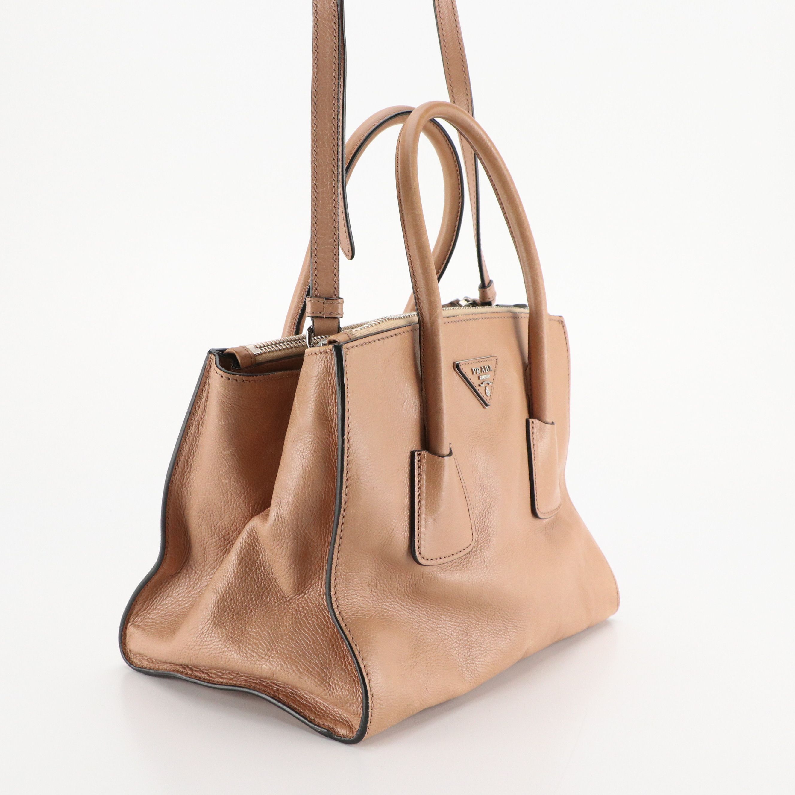 Prada Glace Calf Leather Twin Pocket Double Handle 2-Way Tote Bag