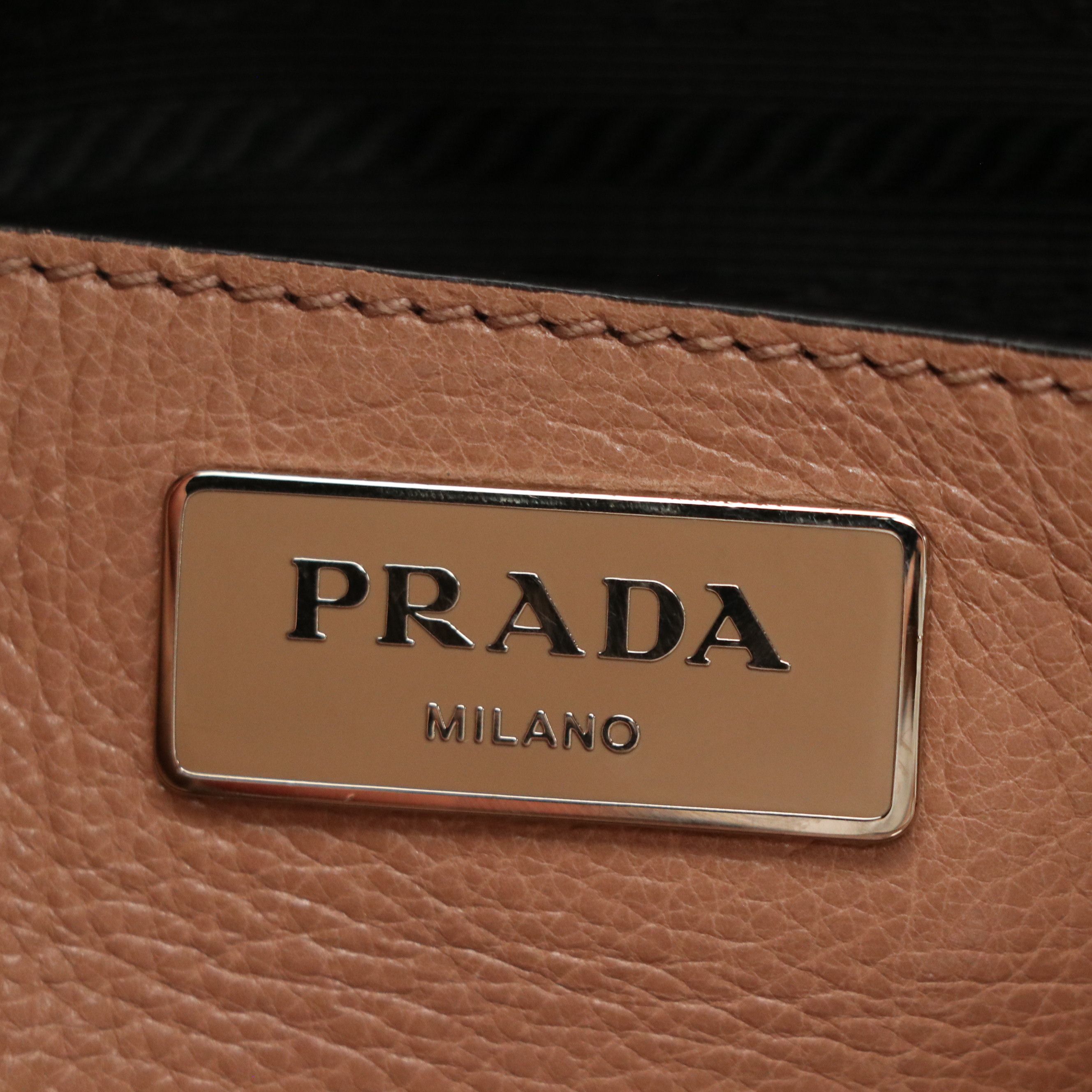 Prada Glace Calf Leather Twin Pocket Double Handle 2-Way Tote Bag