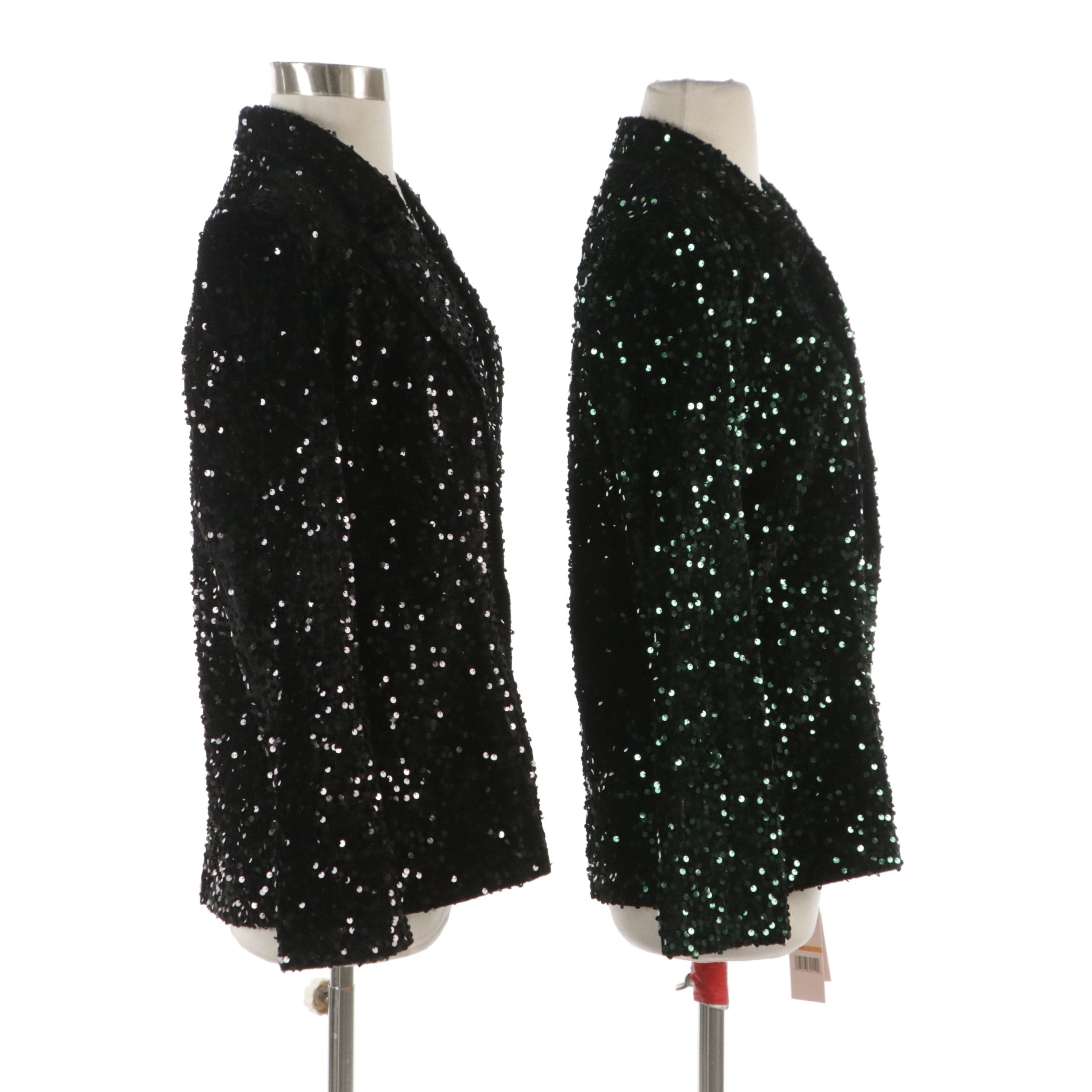 Nanette Lepore Sequined Single-Button Evening Jackets in Emerald and Black
