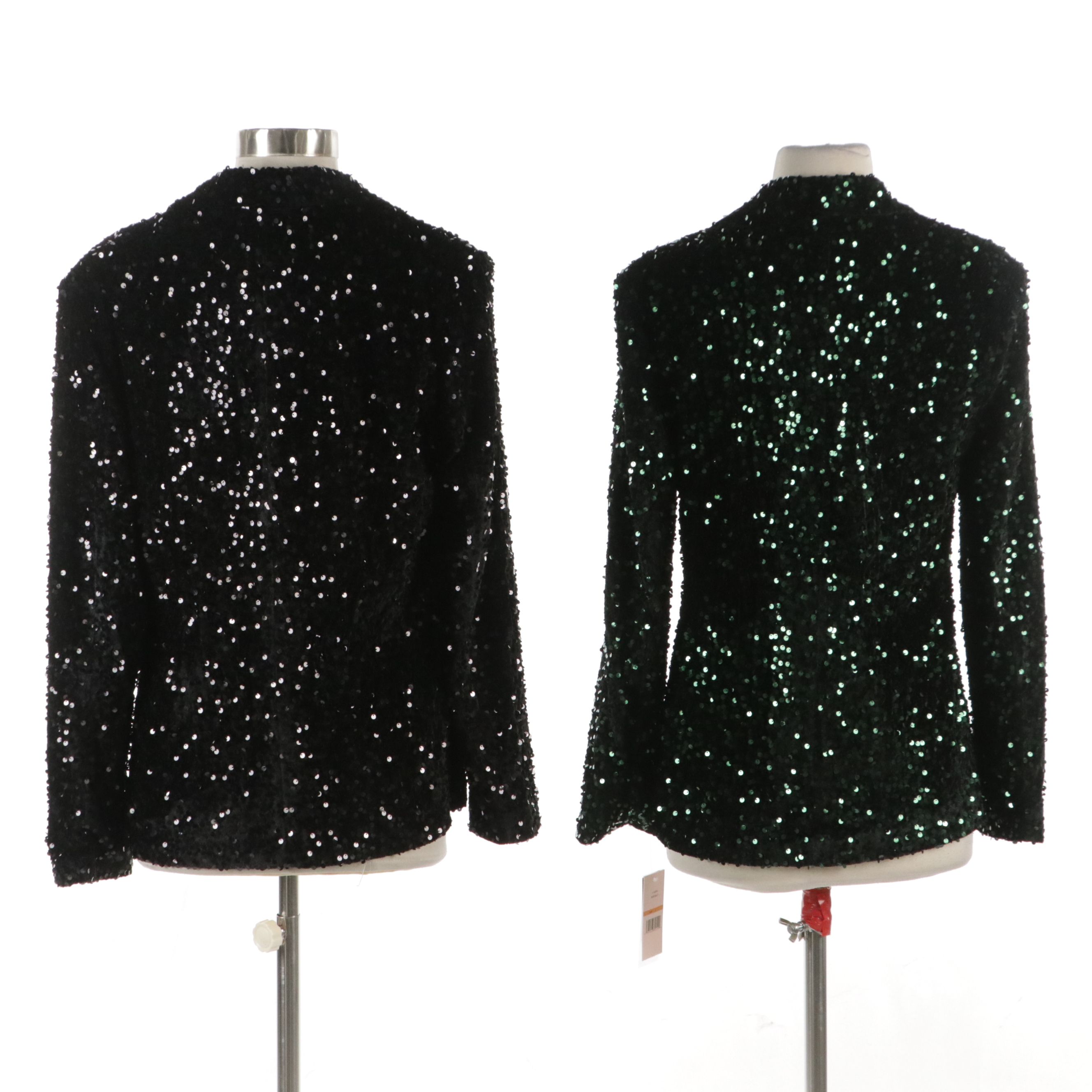 Nanette Lepore Sequined Single-Button Evening Jackets in Emerald and Black