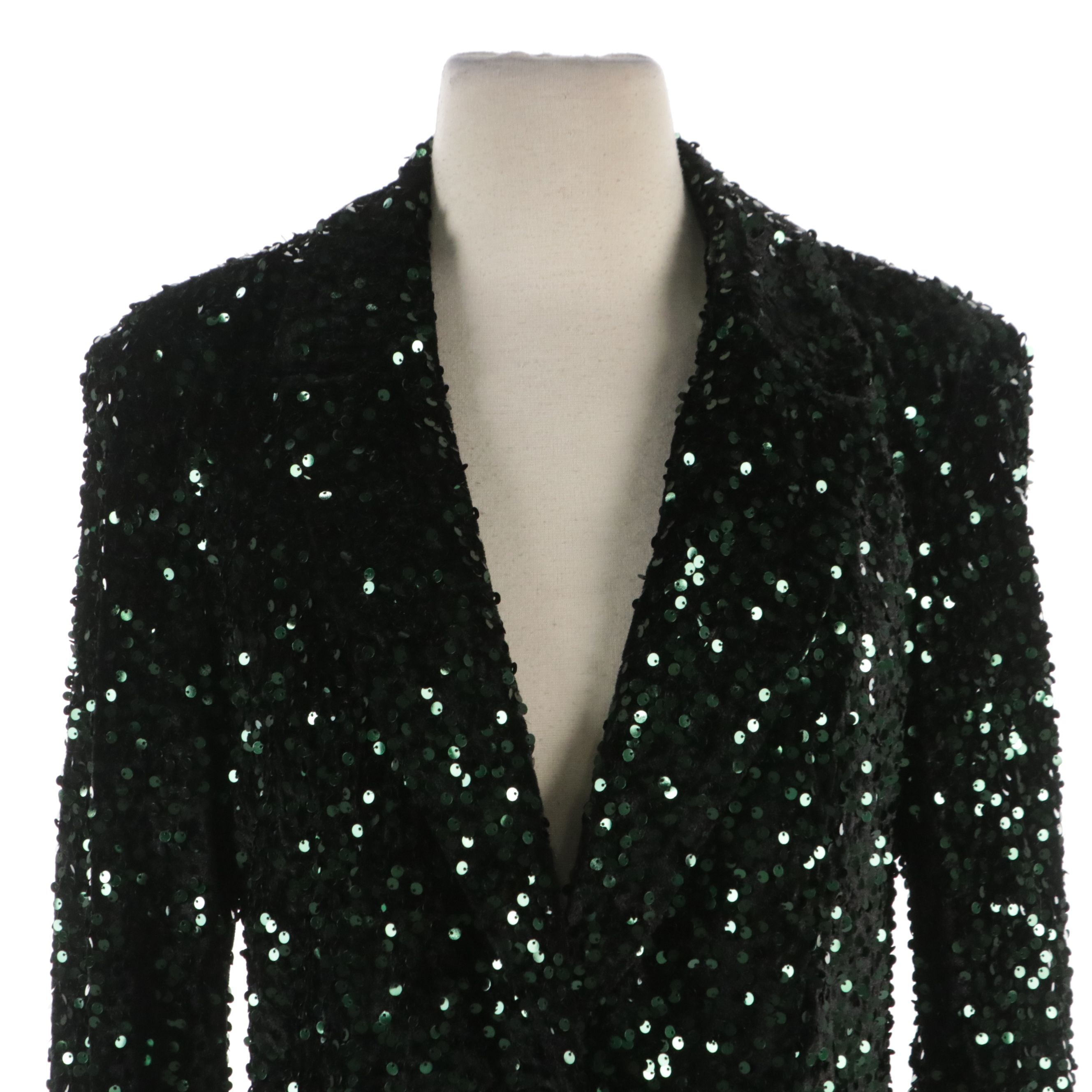 Nanette Lepore Sequined Single-Button Evening Jackets in Emerald and Black