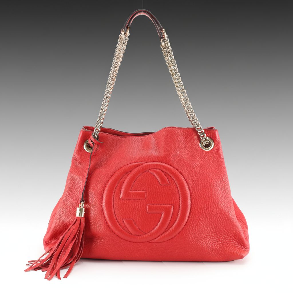 Gucci Medium Soho Chain Shoulder Bag in Red Grained Calfskin Leather
