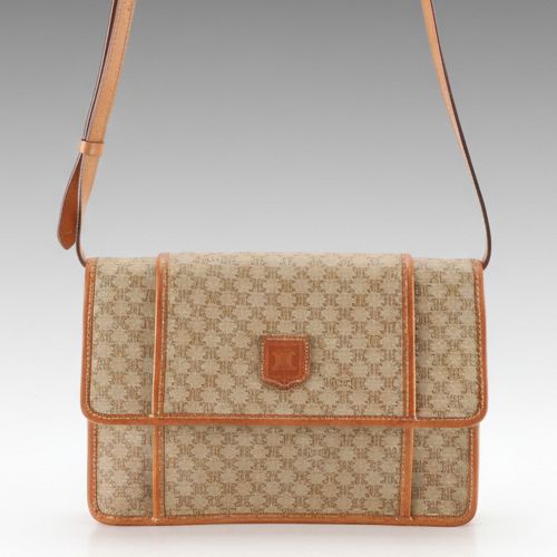 Celine Vintage Macadam Coated Canvas and Leather Front-Flap Clutch/Shoulder Bag