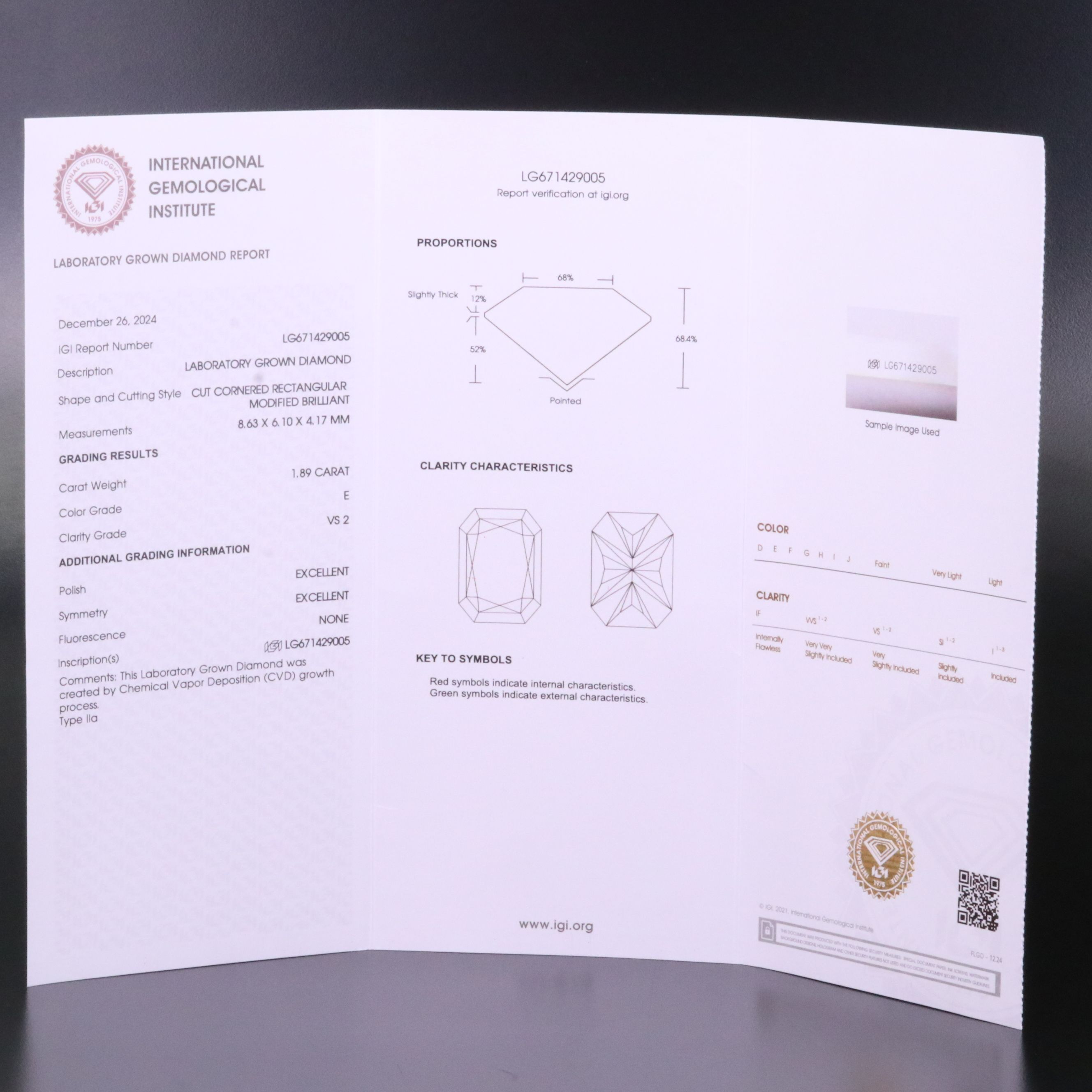 Loose 1.89 CT Lab Grown Diamond with IGI Report