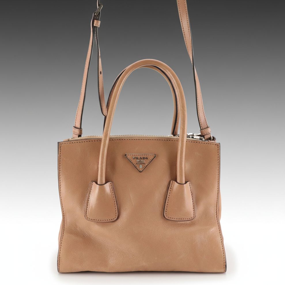 Prada Glace Calf Leather Twin Pocket Double Handle 2-Way Tote Bag