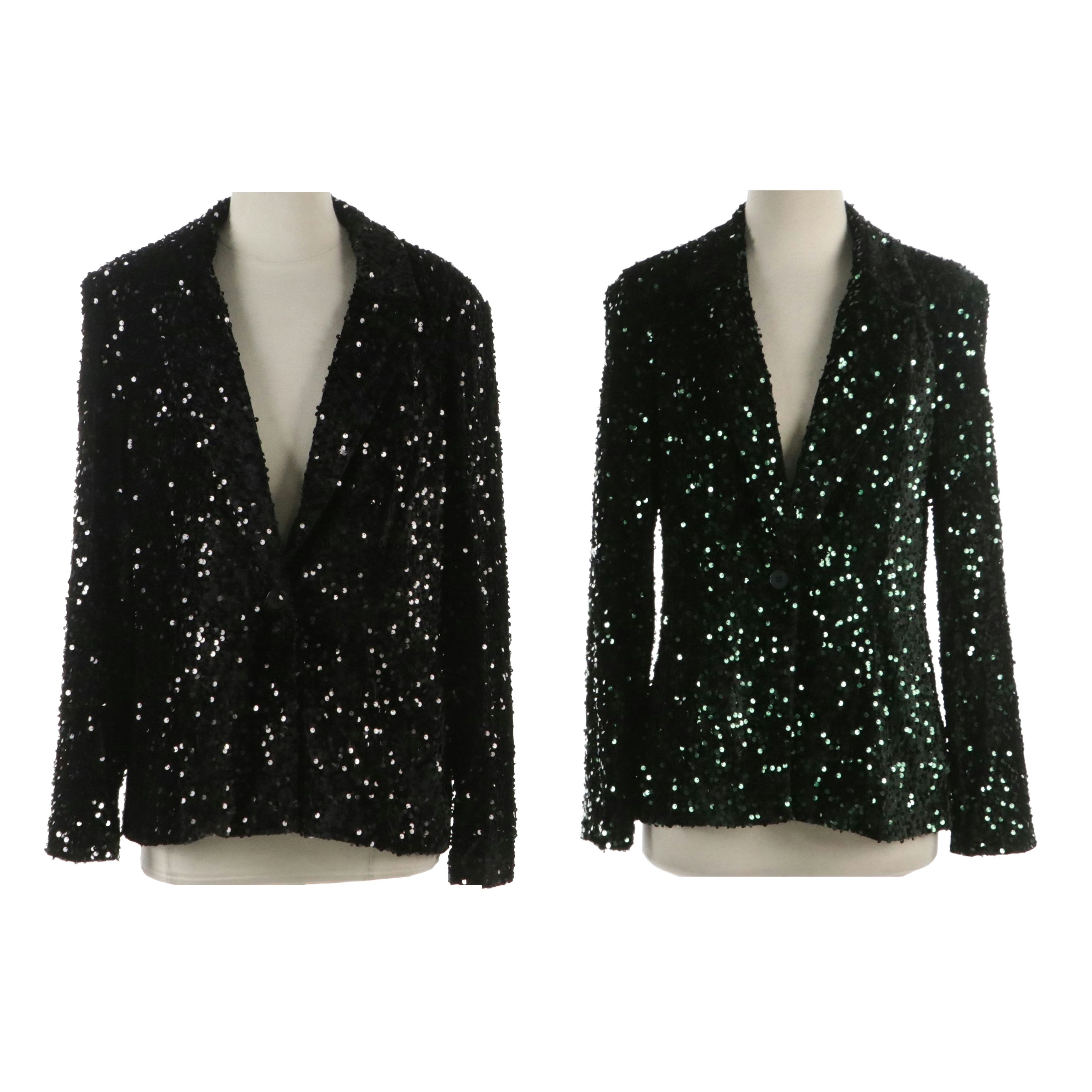 Nanette Lepore Sequined Single-Button Evening Jackets in Emerald and Black