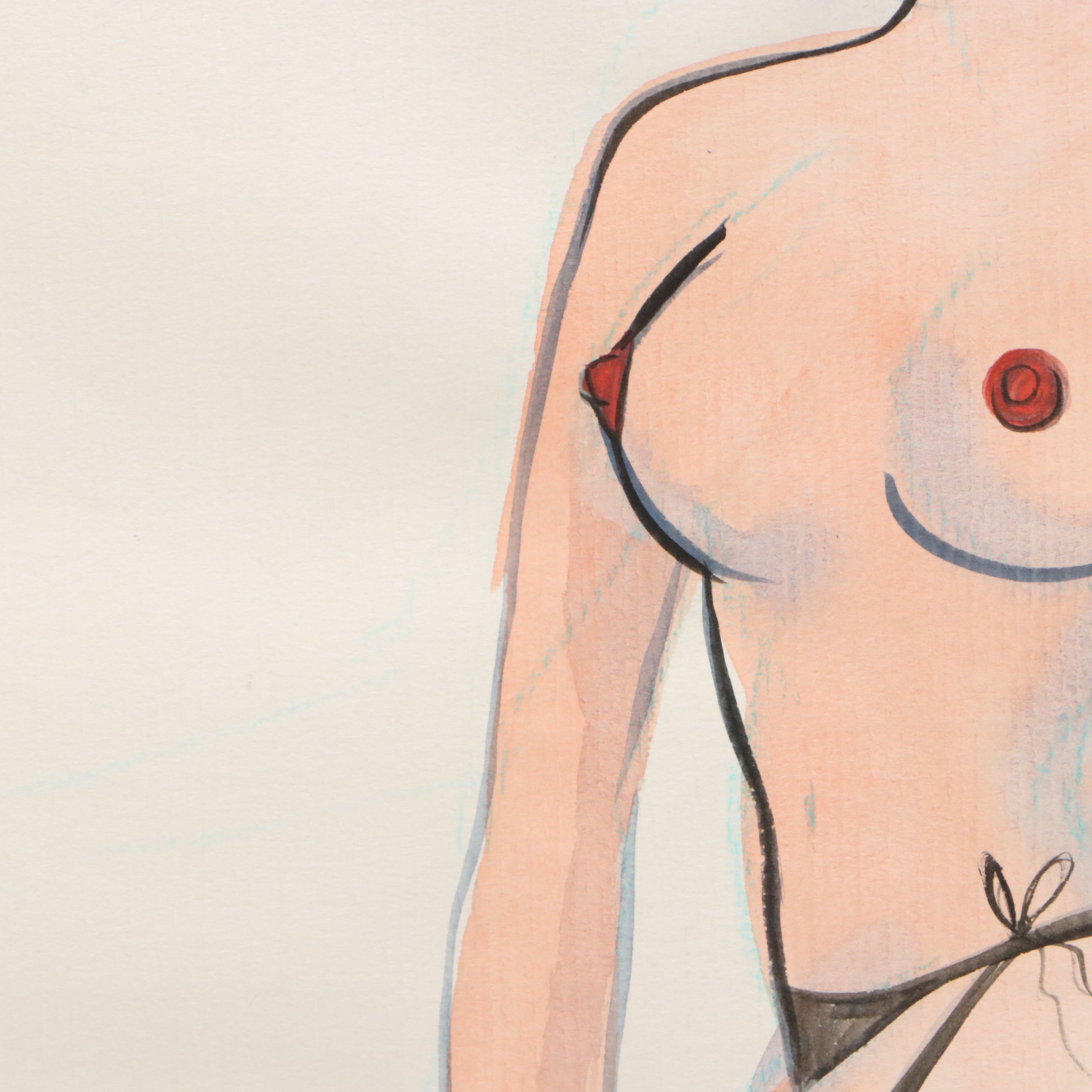 Terry Cramolini Watercolor Painting of Femme Fatale Nude, Circa 2000