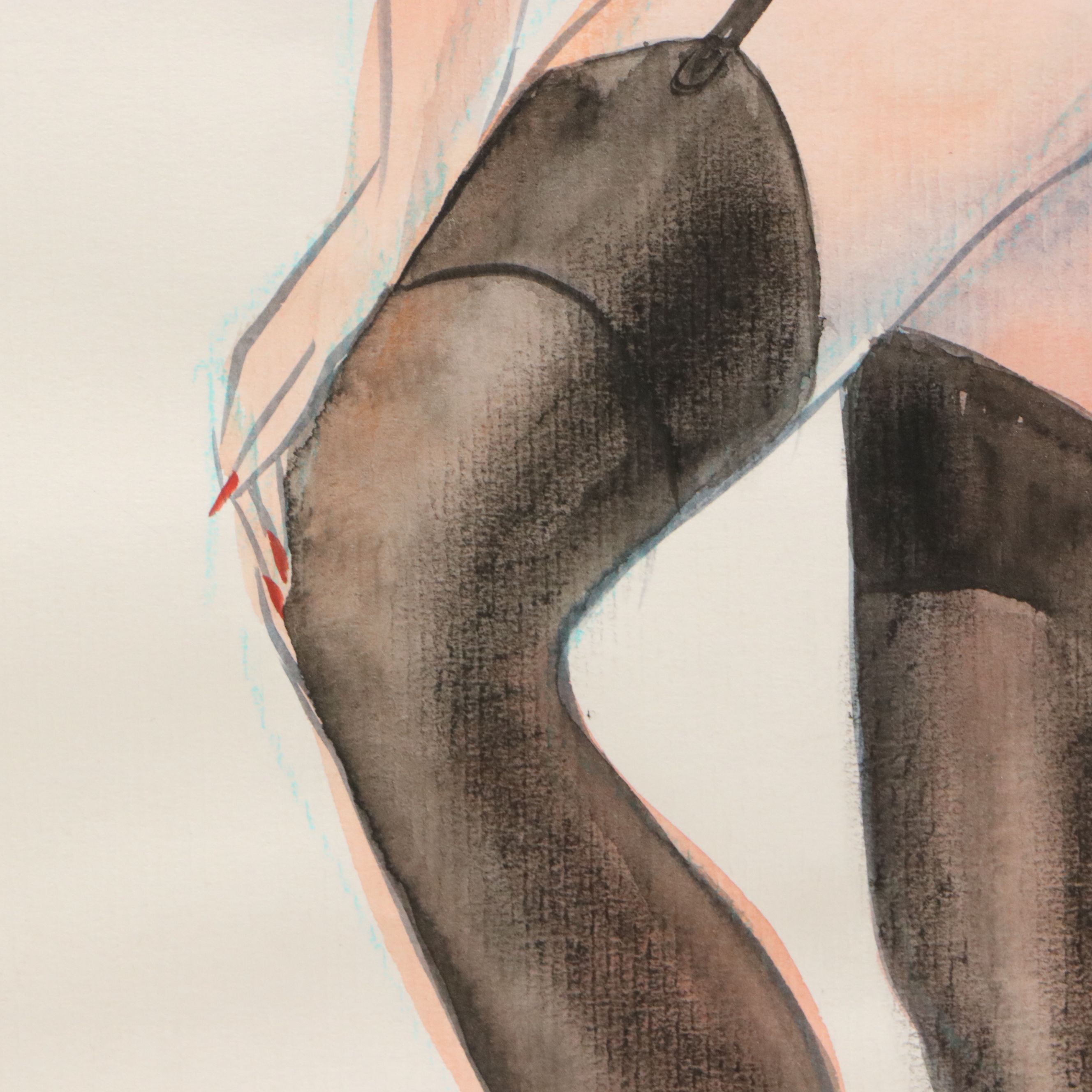 Terry Cramolini Watercolor Painting of Femme Fatale Nude, Circa 2000