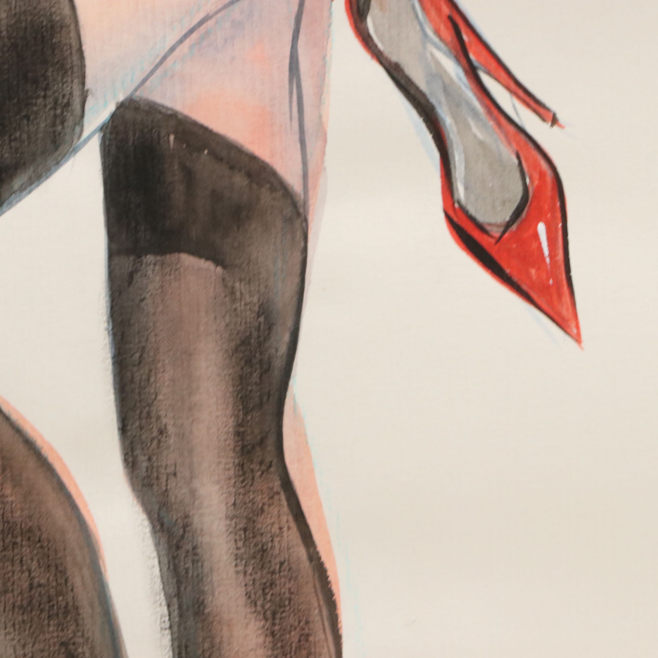 Terry Cramolini Watercolor Painting of Femme Fatale Nude, Circa 2000