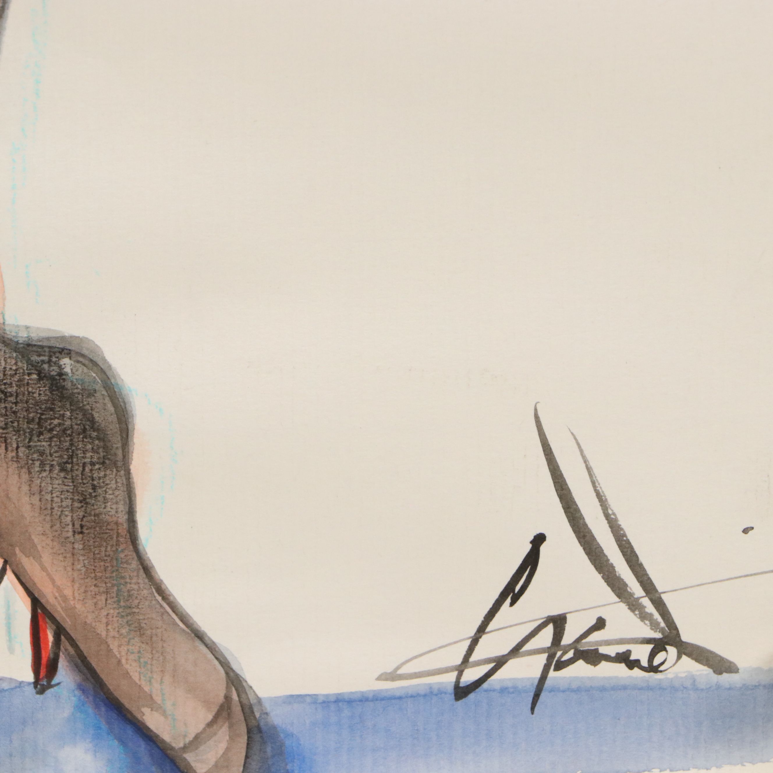 Terry Cramolini Watercolor Painting of Femme Fatale Nude, Circa 2000