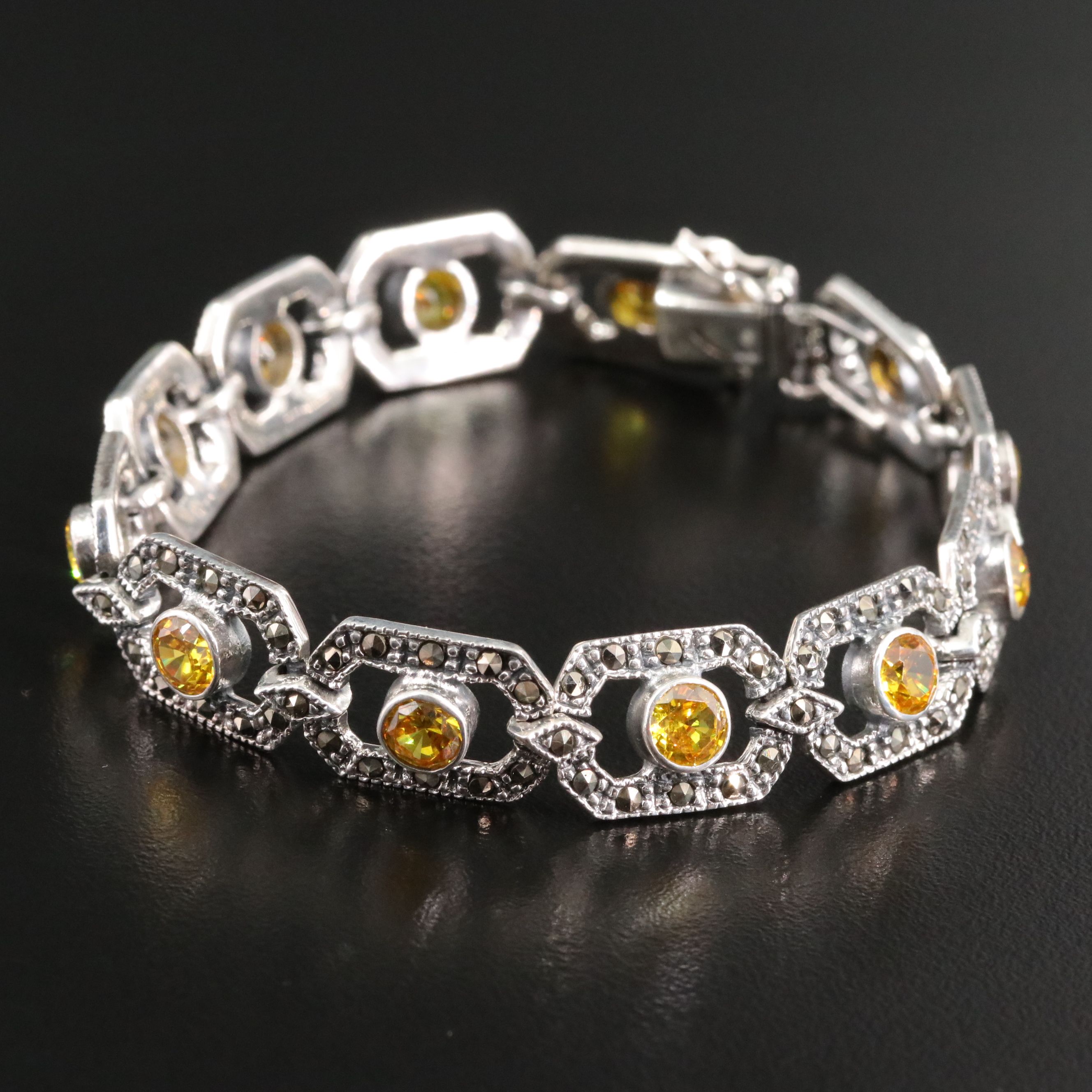 Sterling CZ and Marcasite Bracelet