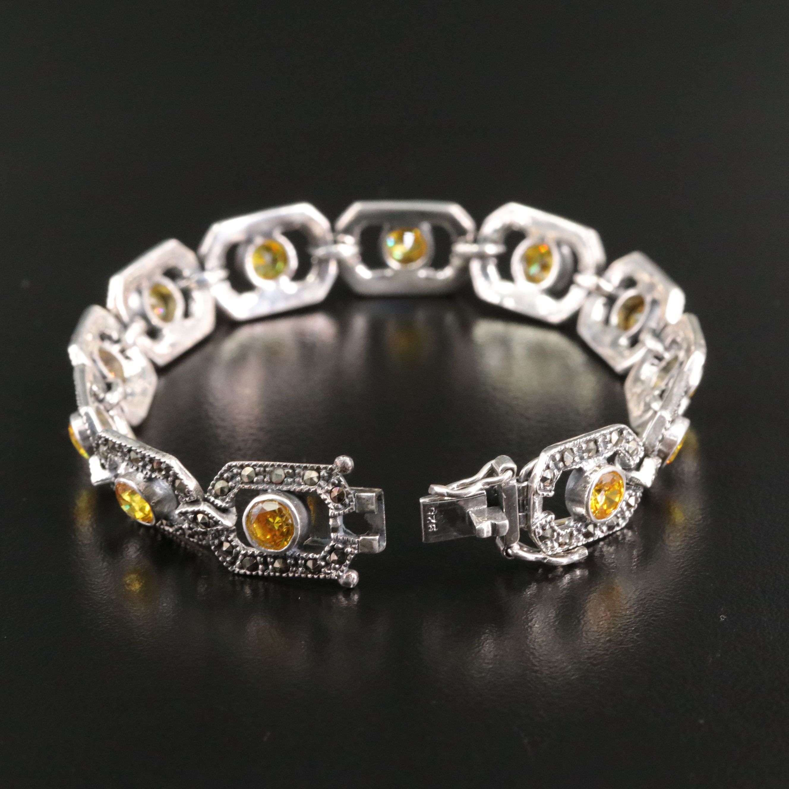Sterling CZ and Marcasite Bracelet
