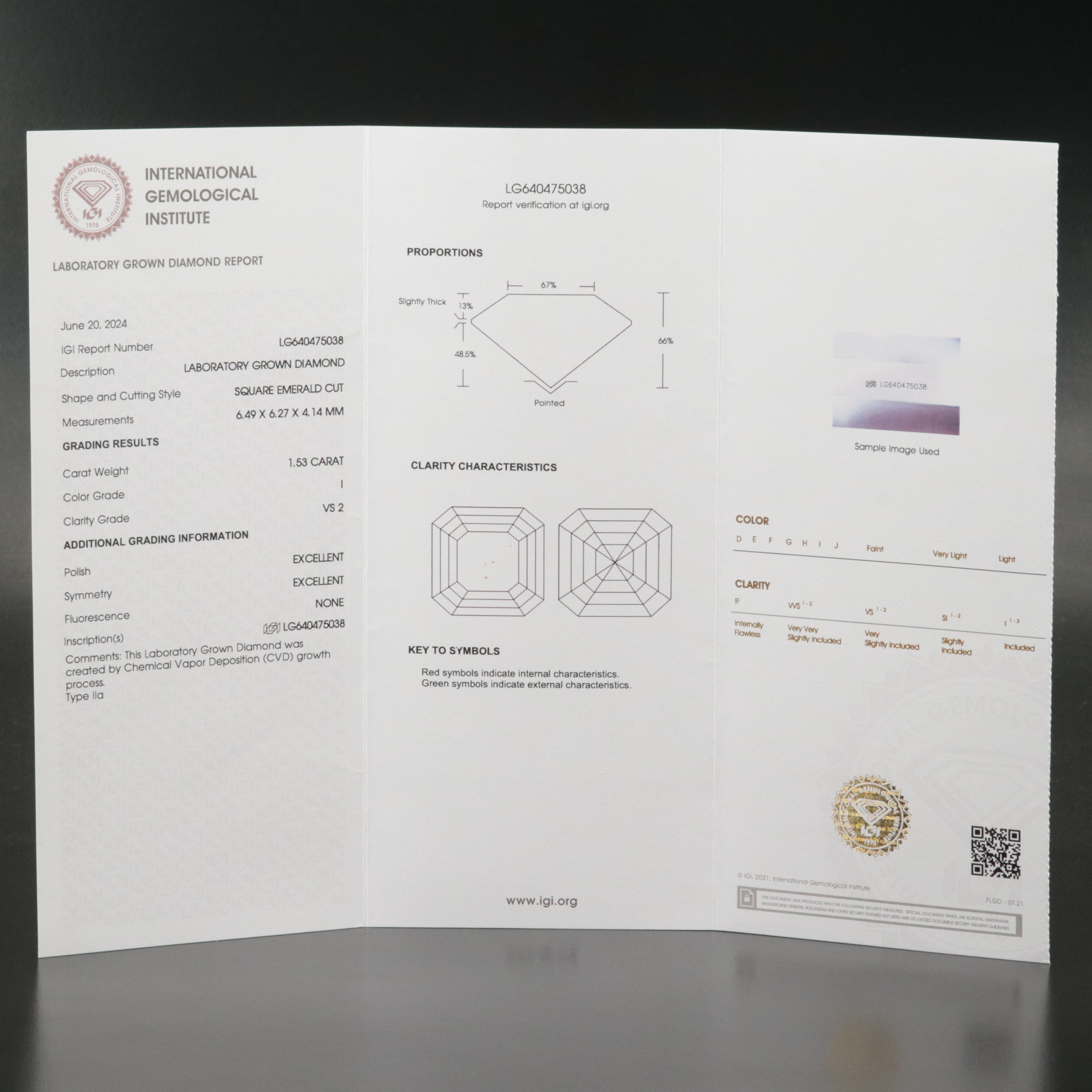 Loose 1.53 CT Lab Grown Diamond with IGI Report