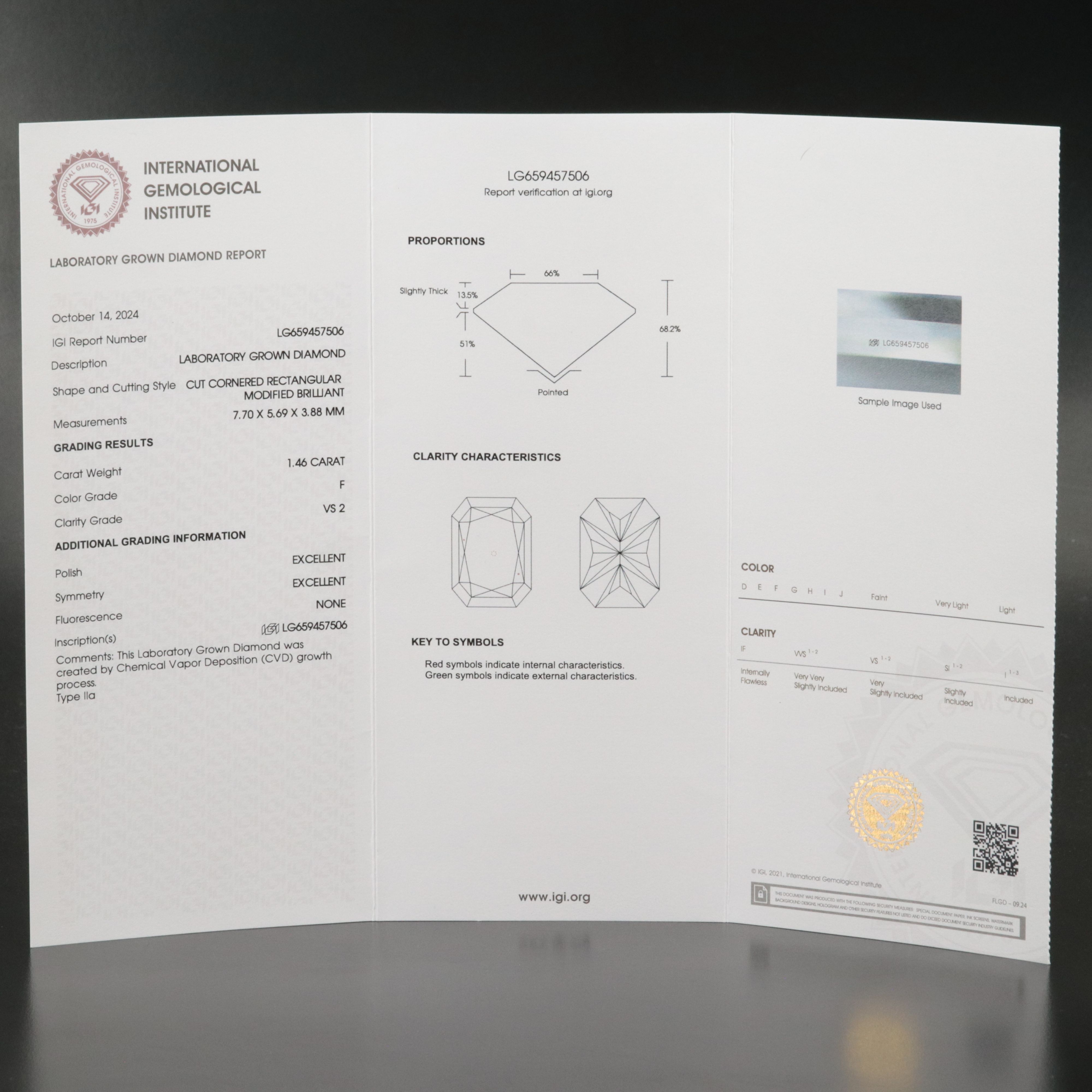 Loose 1.46 CT Lab Grown Diamond with IGI Report