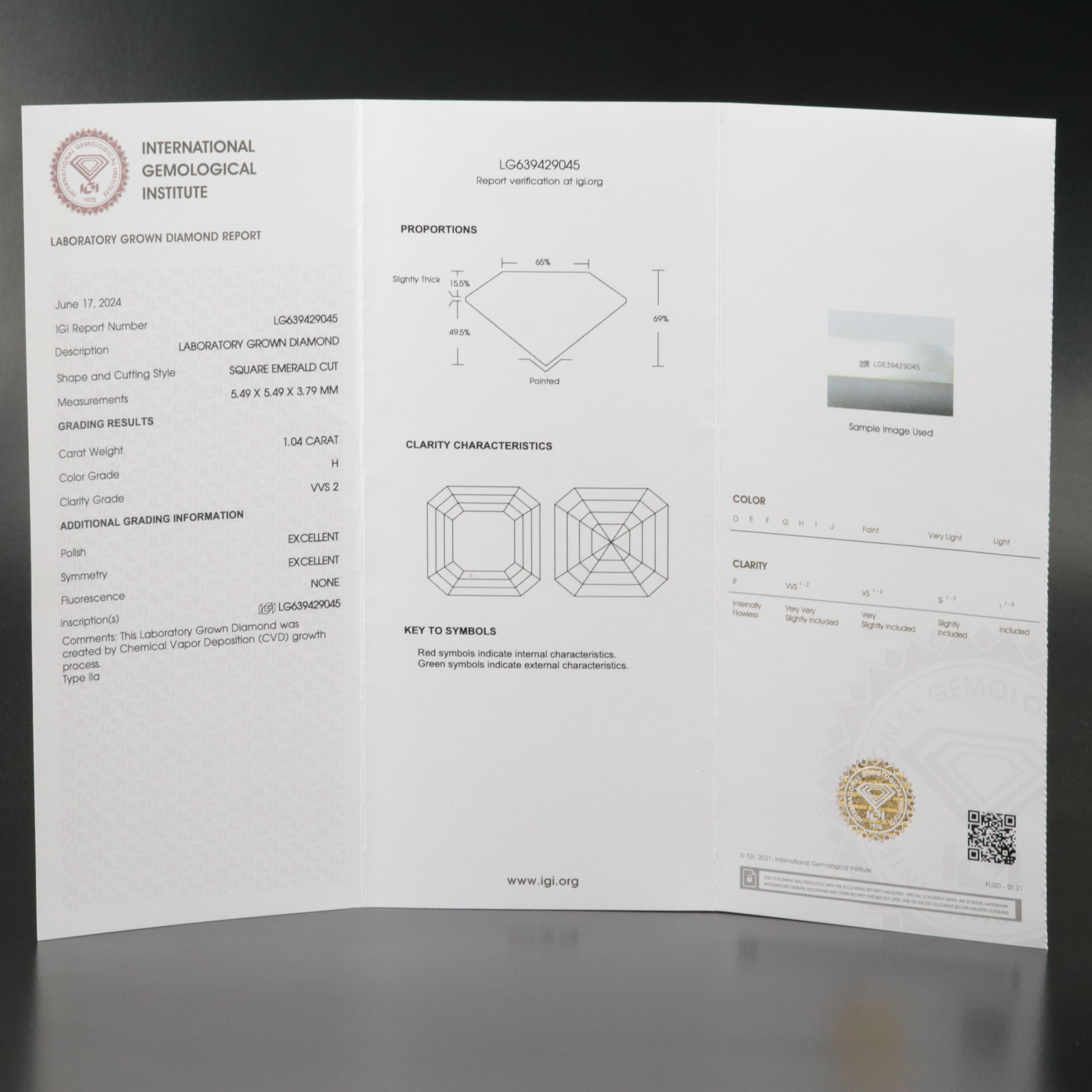 Loose 1.04 CT Lab Grown Diamond with IGI Report