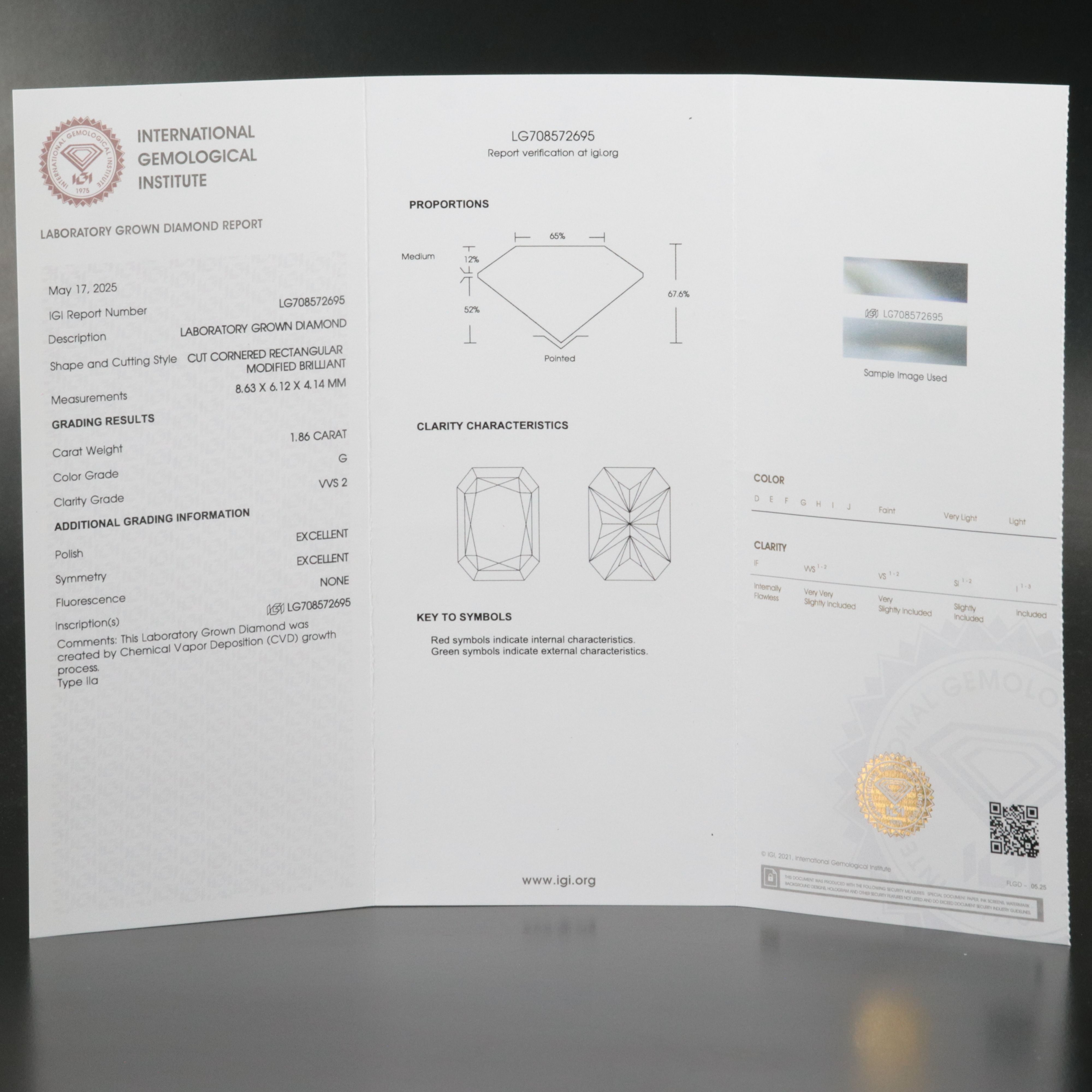 Loose 1.86 CT Lab Grown Diamond with IGI Report