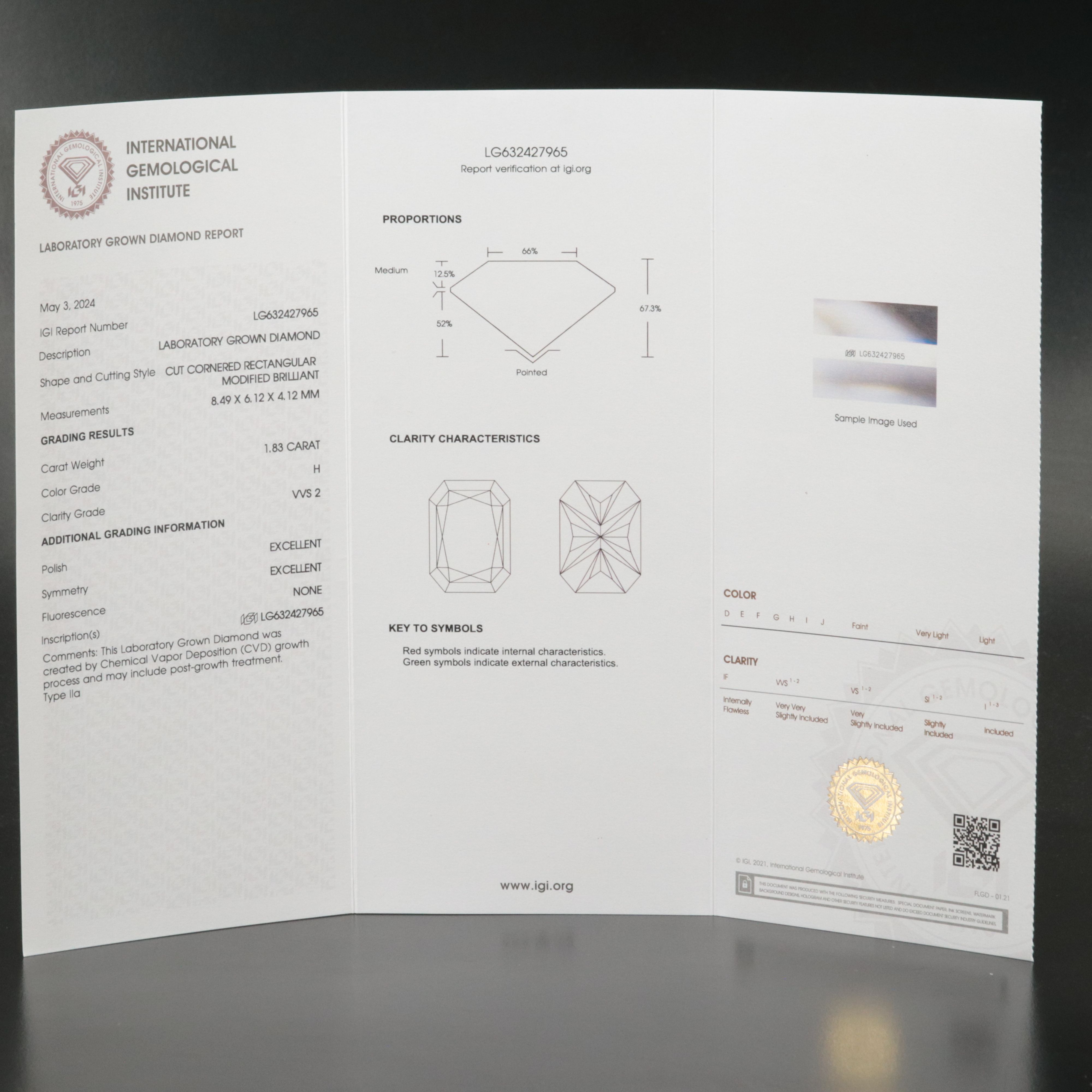 Loose 1.83 CT Lab Grown Diamond with IGI Report