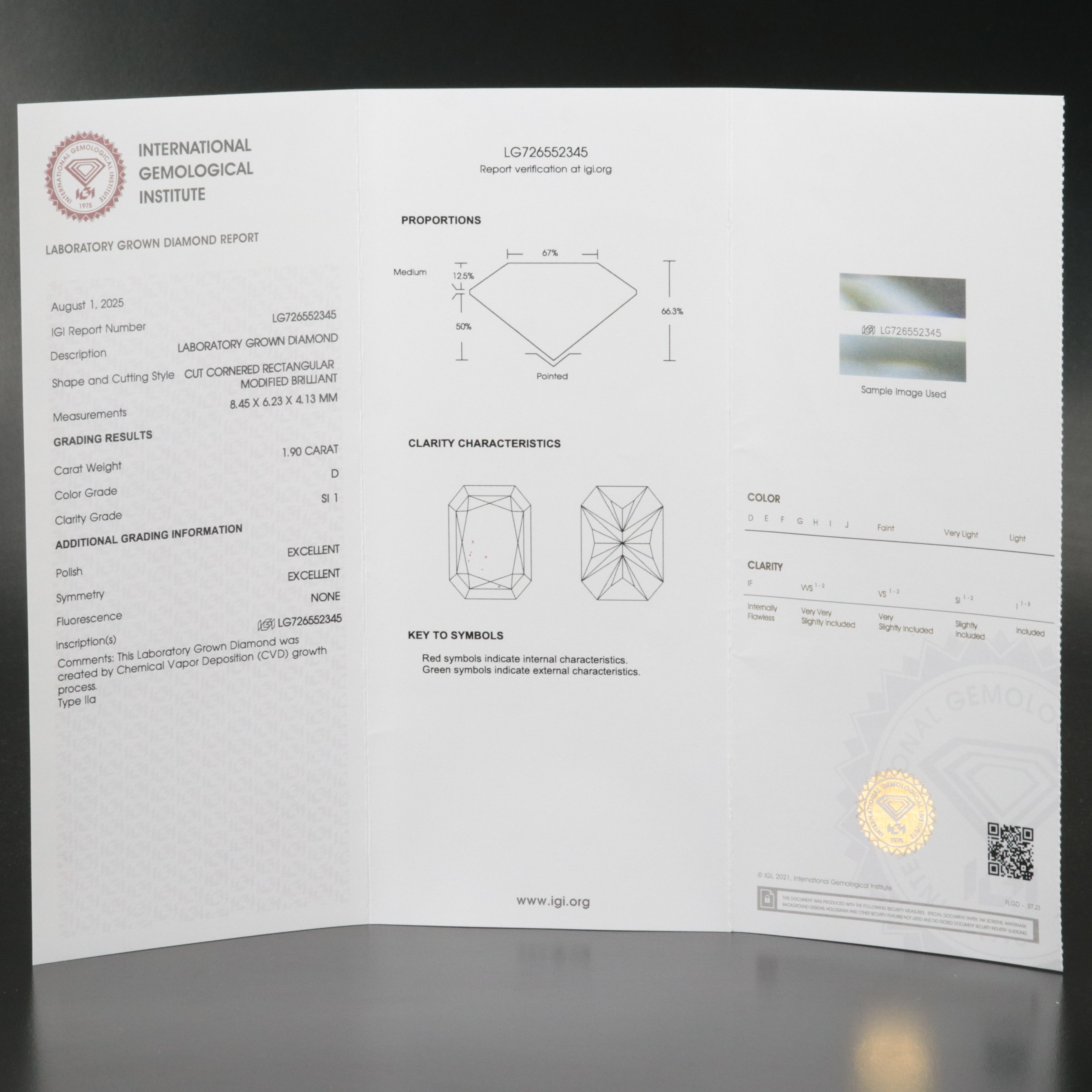 Loose 1.90 CT Lab Grown Diamond with IGI Report