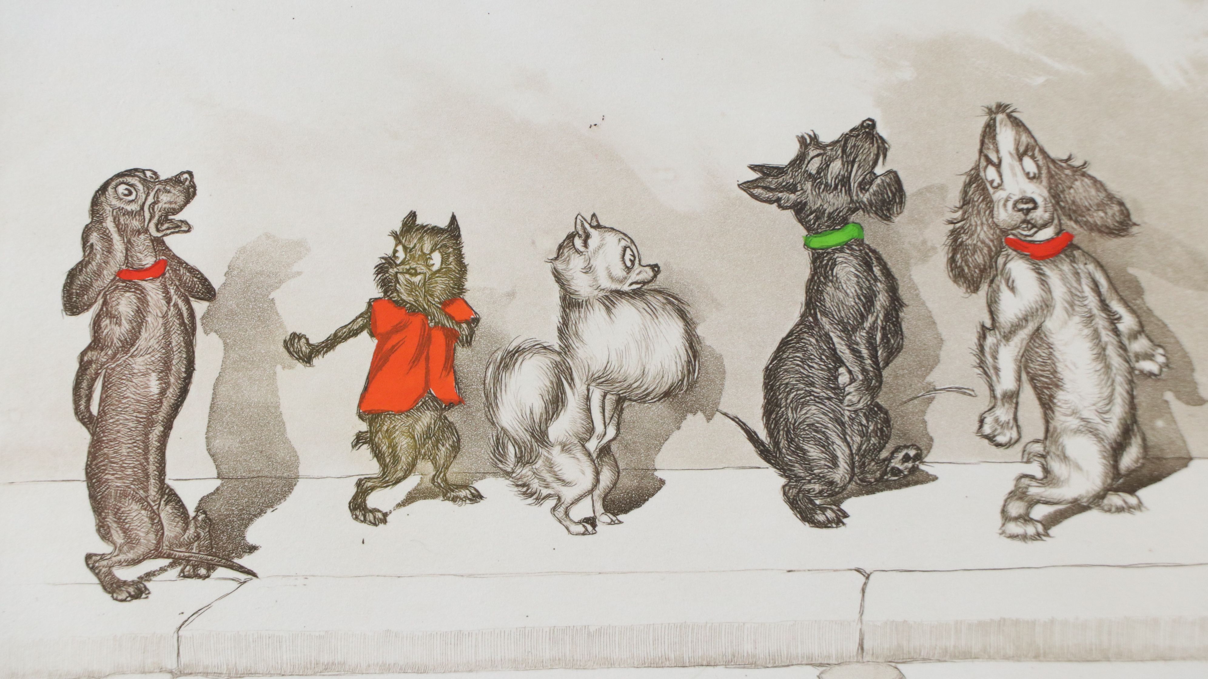 Boris O'Klein Hand-Colored Etching with Aquatint "Chacun son tour," Circa 1960