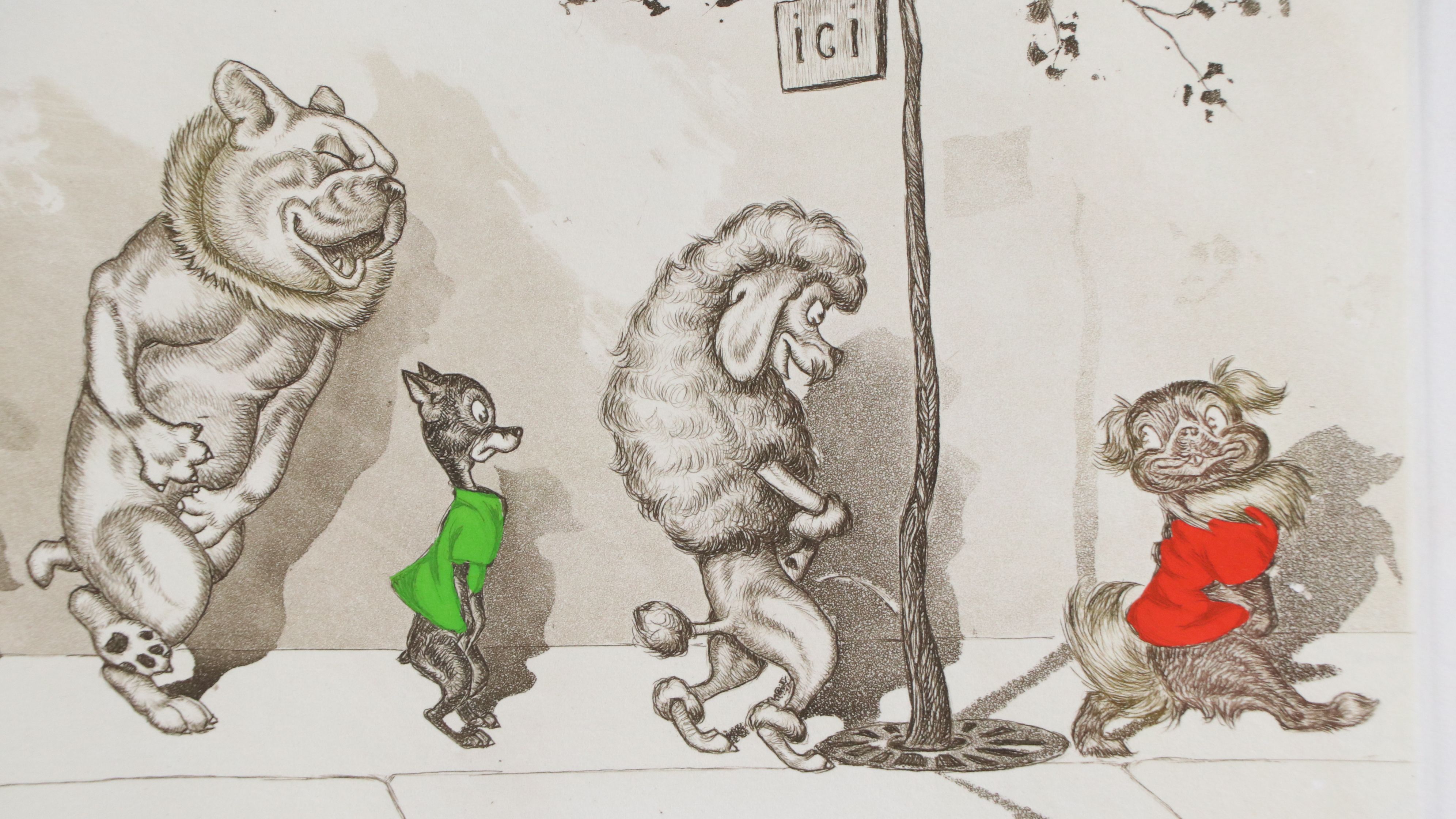 Boris O'Klein Hand-Colored Etching with Aquatint "Chacun son tour," Circa 1960