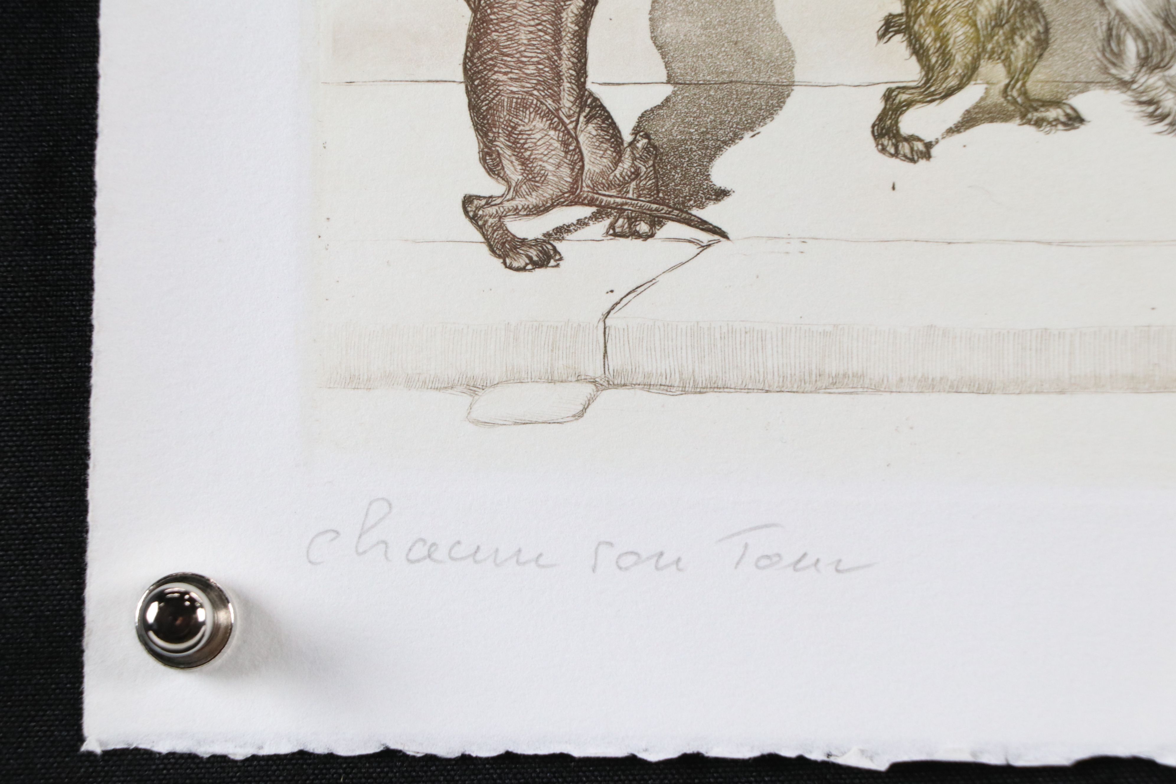 Boris O'Klein Hand-Colored Etching with Aquatint "Chacun son tour," Circa 1960