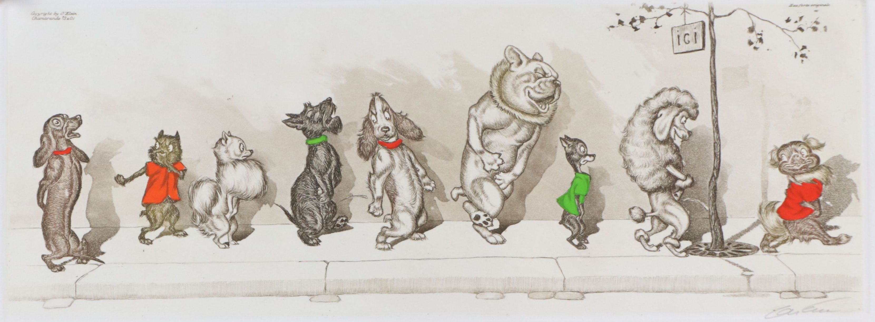 Boris O'Klein Hand-Colored Etching with Aquatint "Chacun son tour," Circa 1960