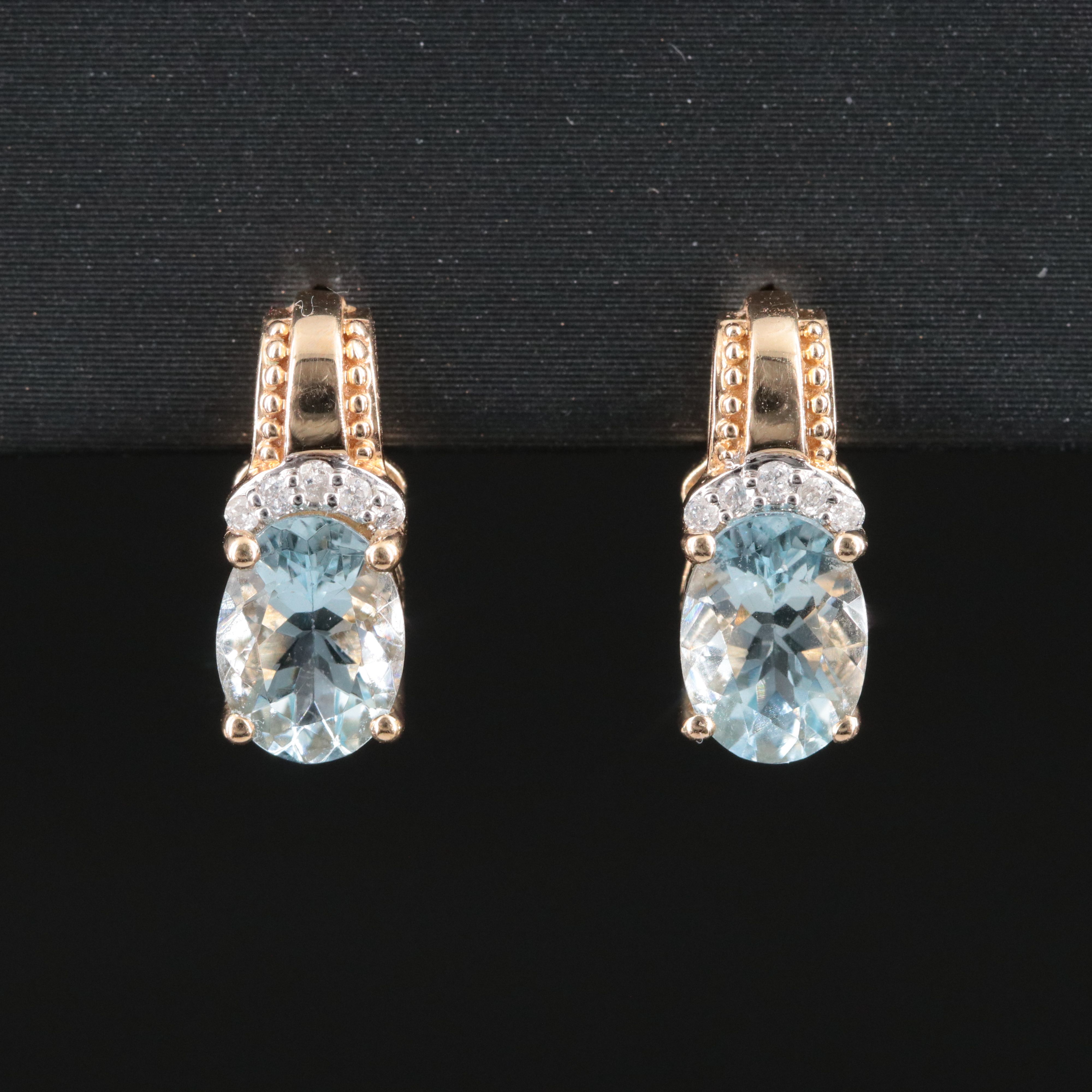 10K Aquamarine and Diamond Earrings