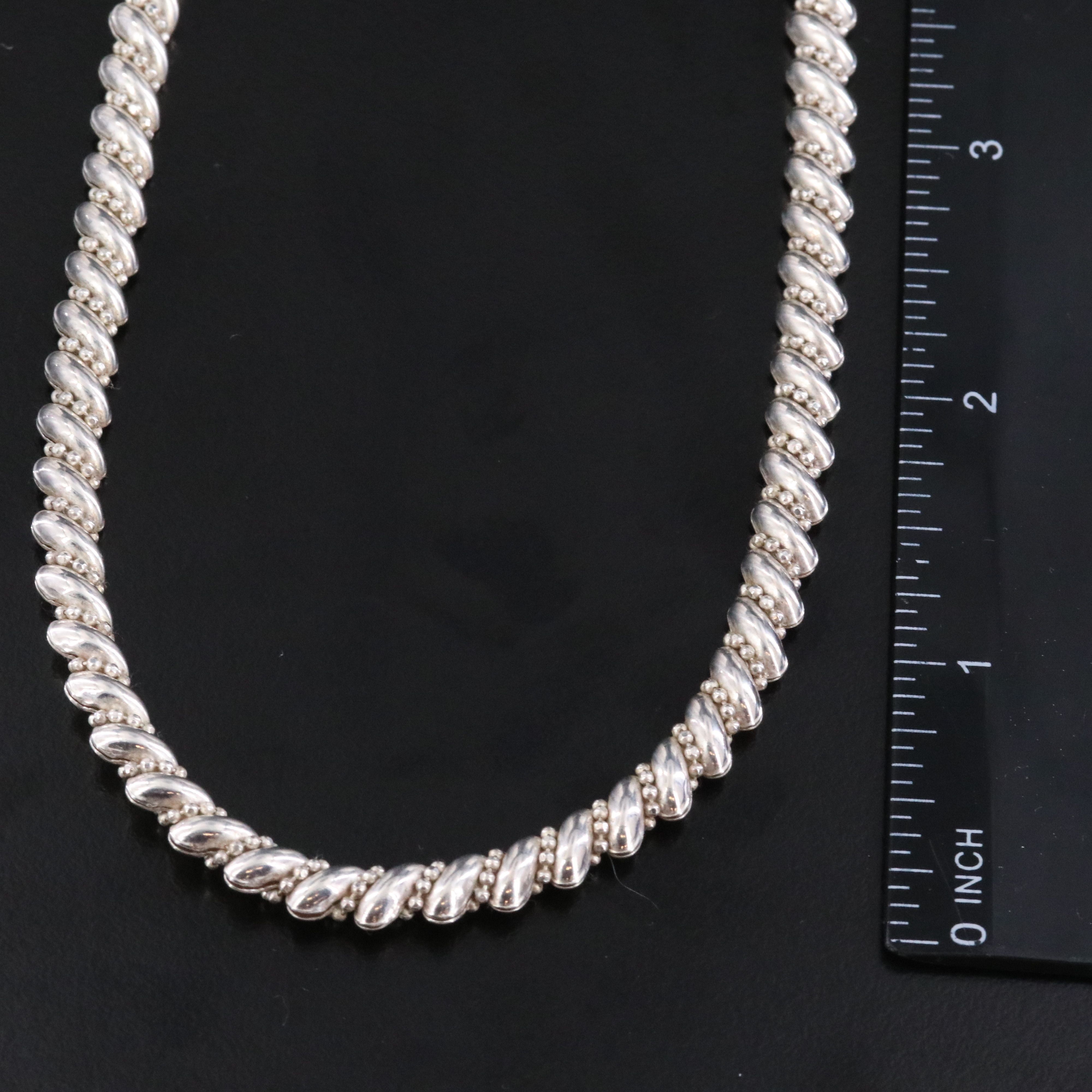 Sterling Fancy and Bead Chain Necklace and Bracelet