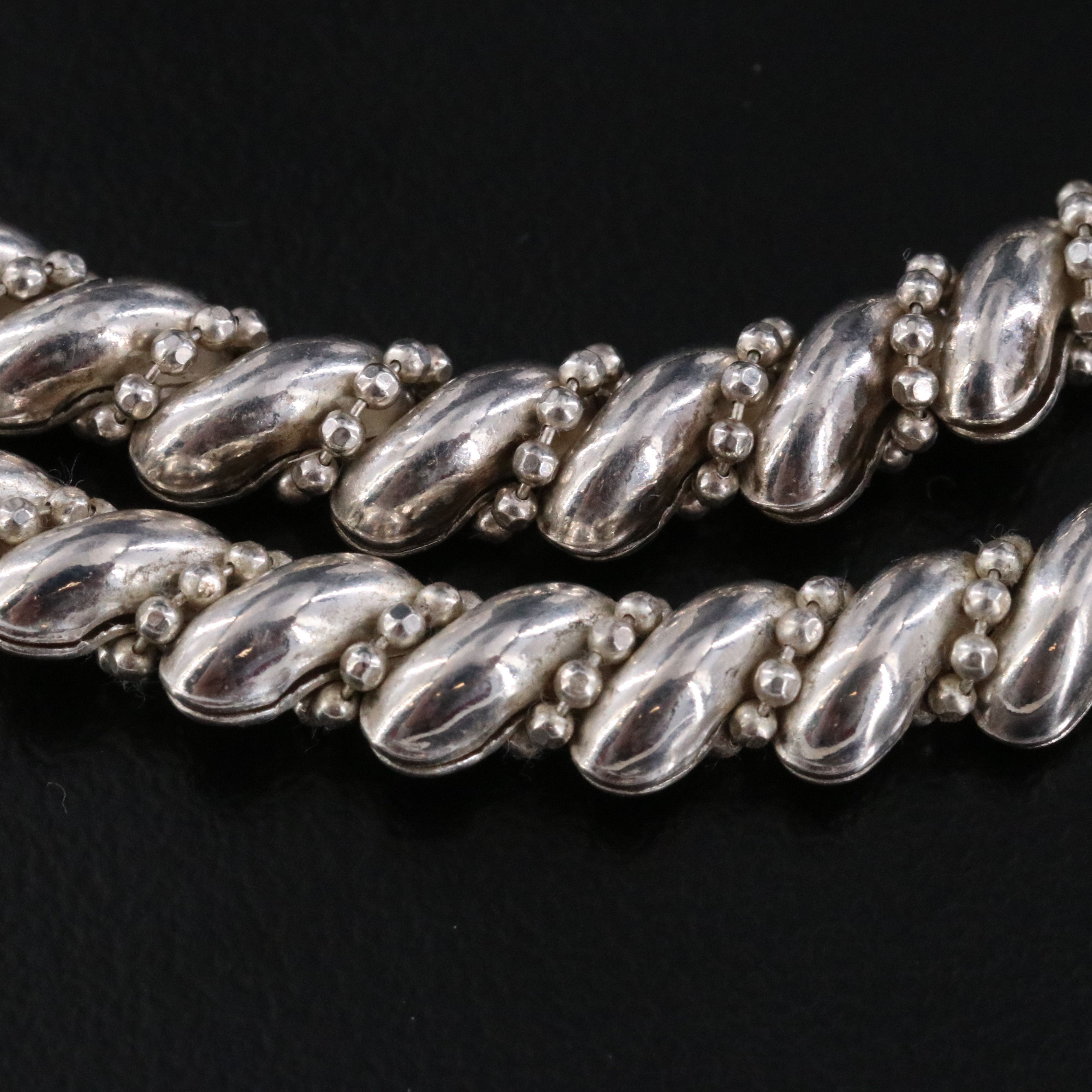 Sterling Fancy and Bead Chain Necklace and Bracelet