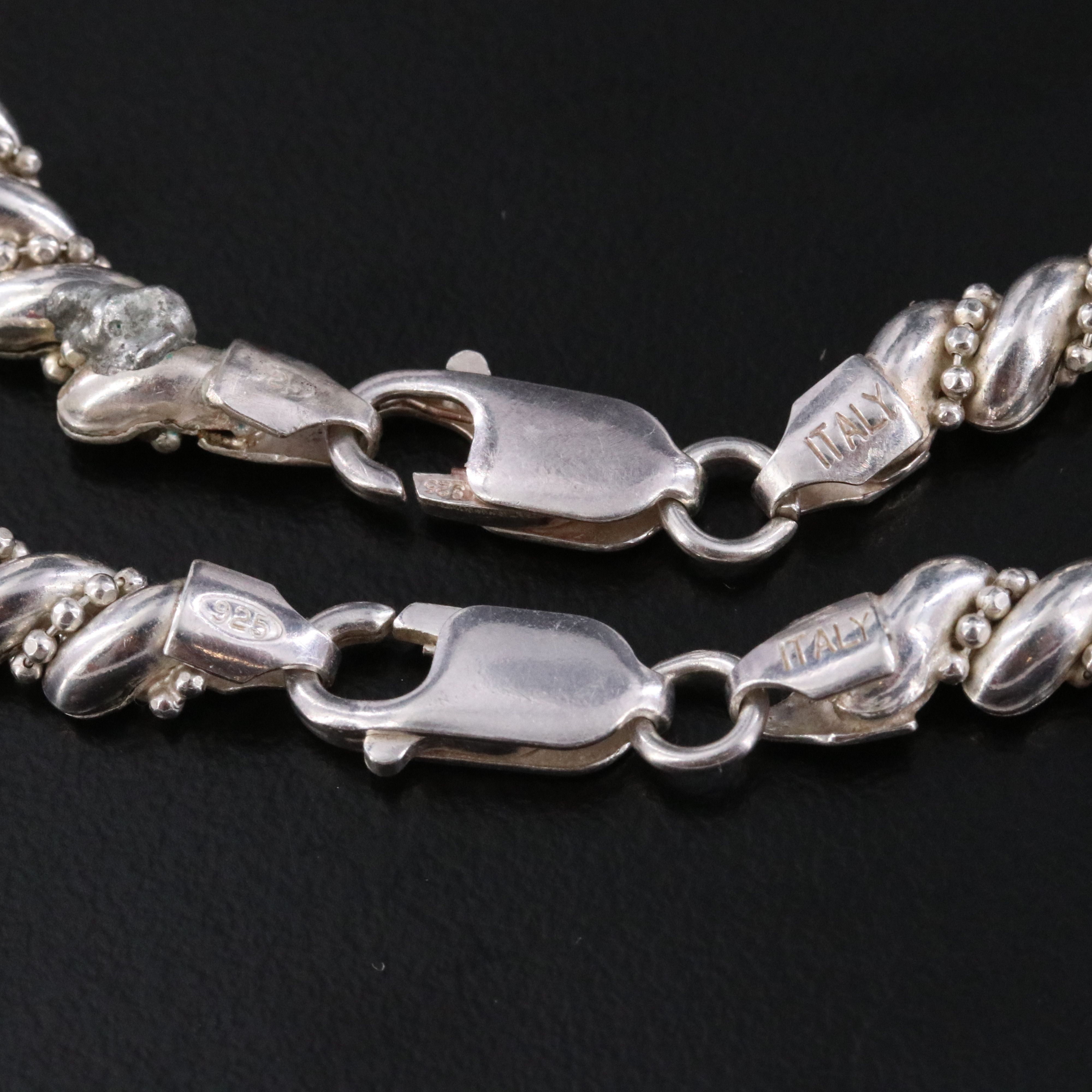 Sterling Fancy and Bead Chain Necklace and Bracelet