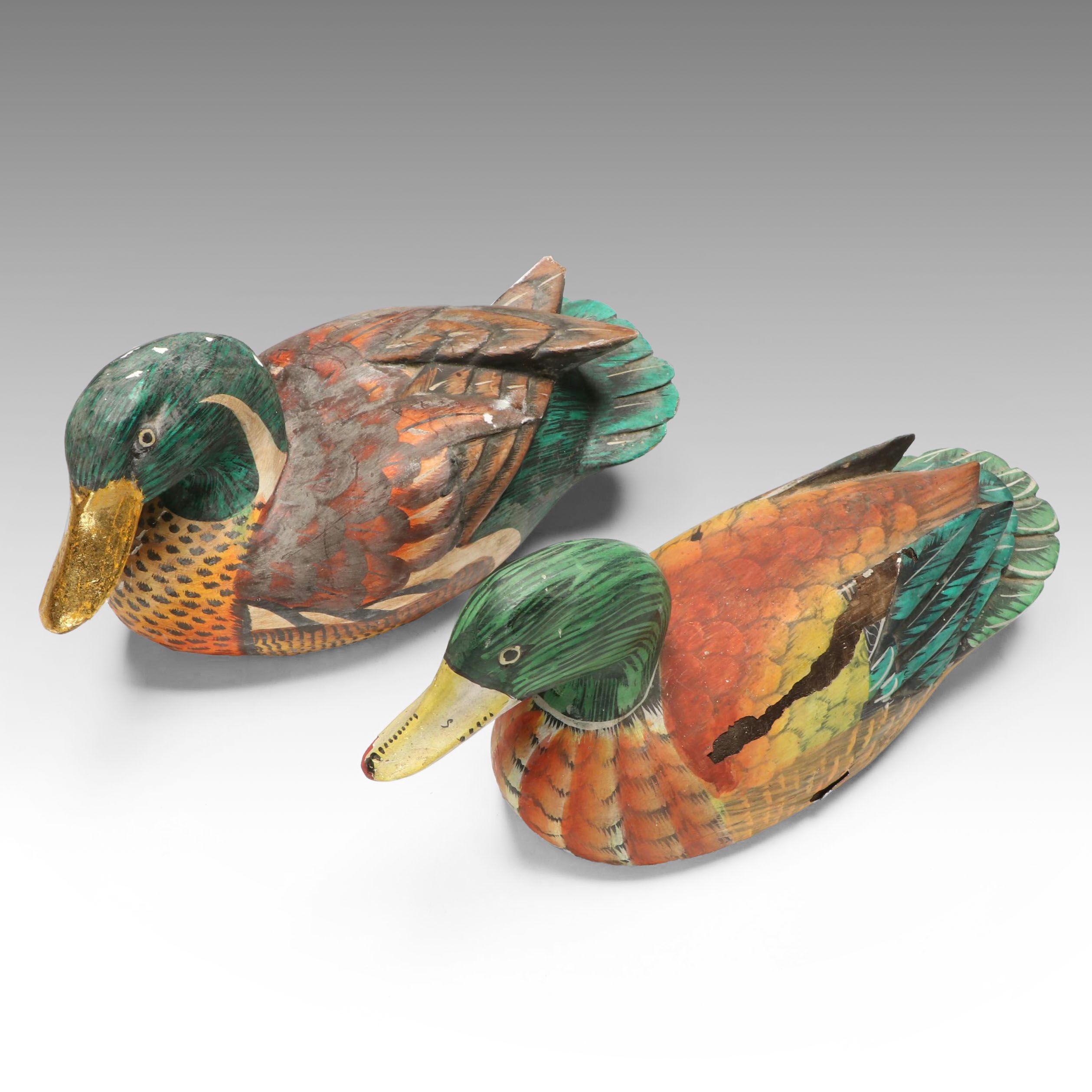 Polychrome Carved Wood Decoy Ducks
