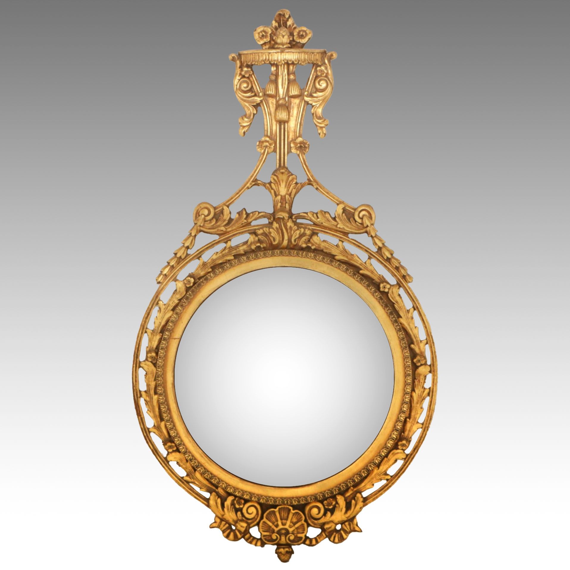 Robert Adam Style Convex Round Wall Mirror in Gold Toned Frame