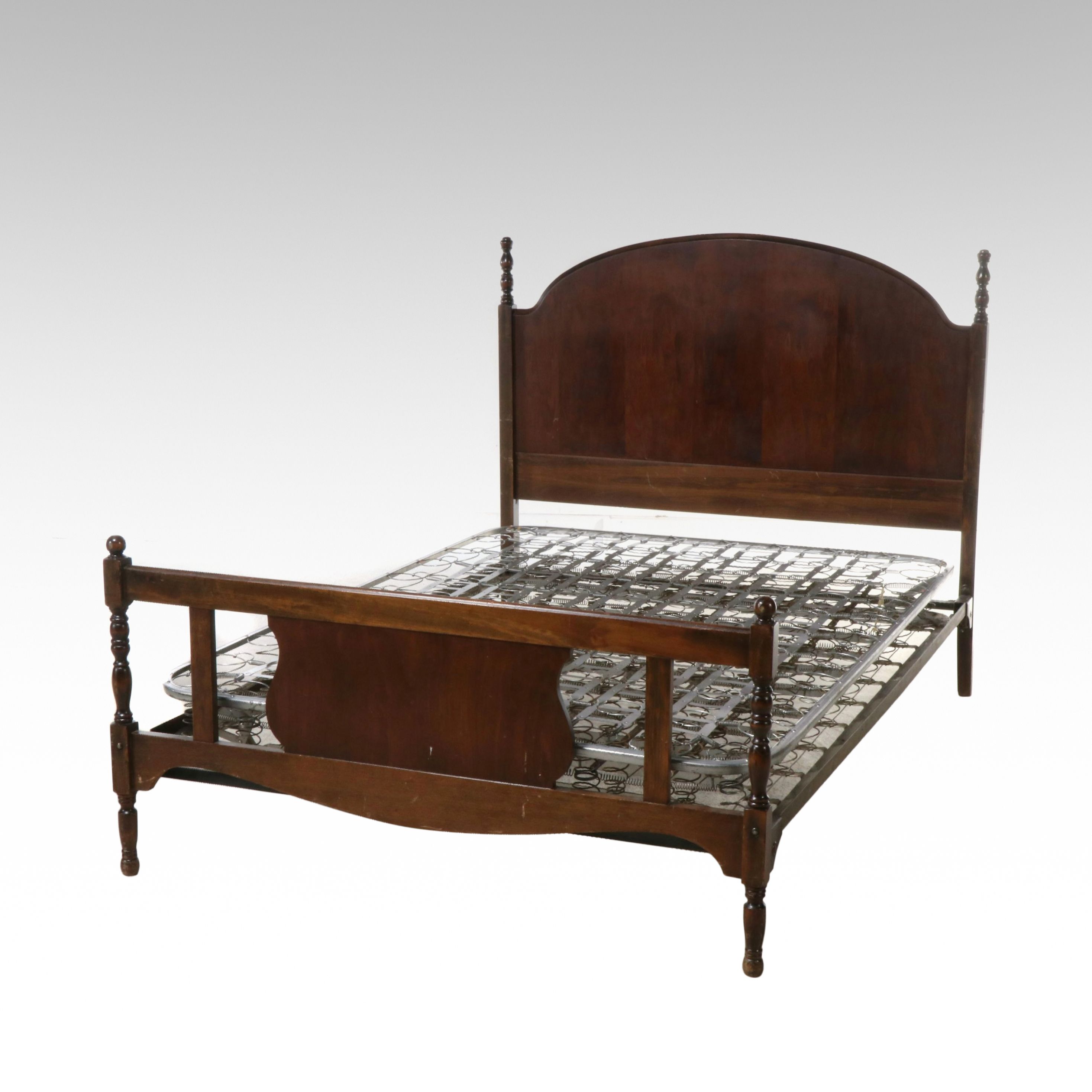 Late Victorian Style Mahogany Bed Frame with Box Spring, Early 20th Century