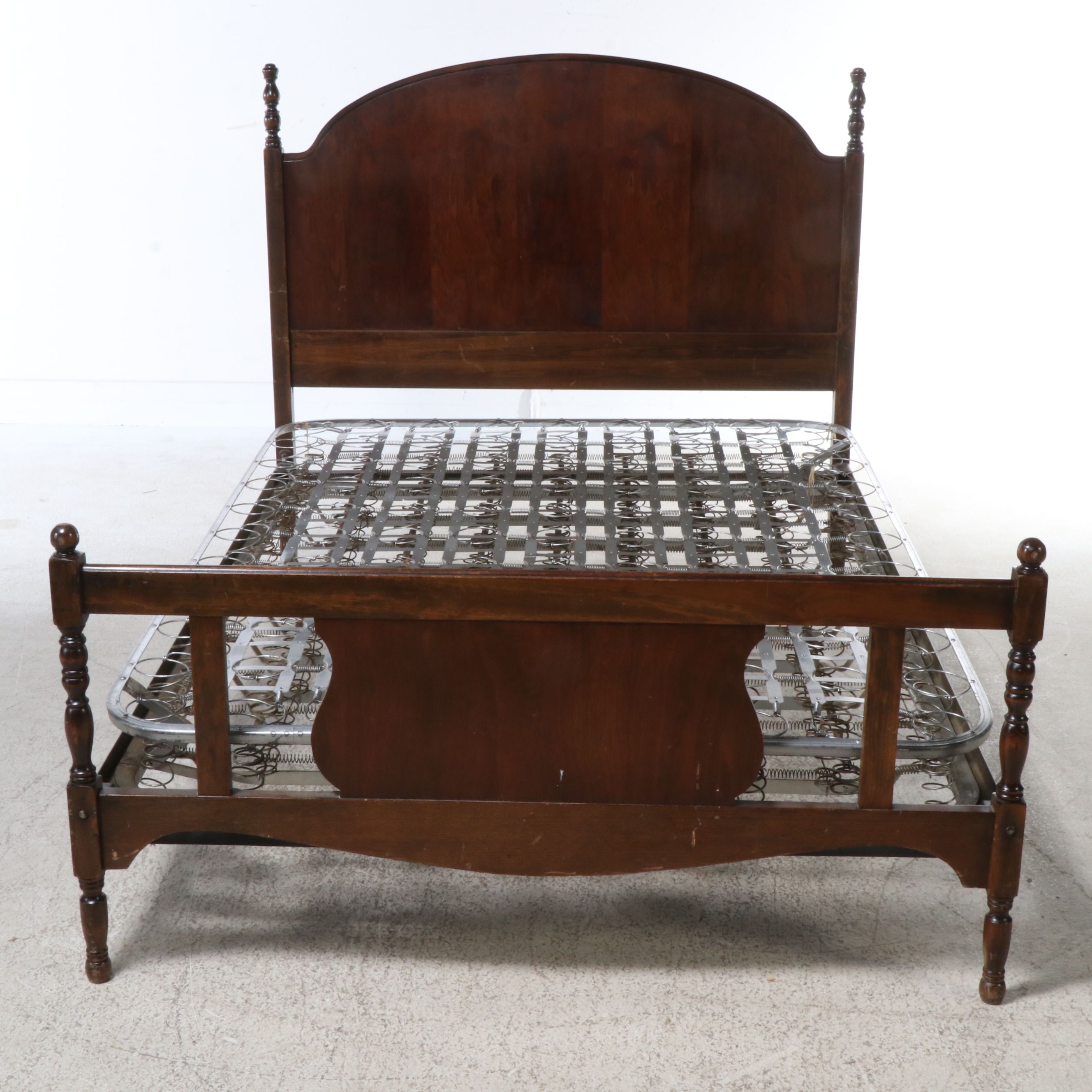 Late Victorian Style Mahogany Bed Frame with Box Spring, Early 20th Century