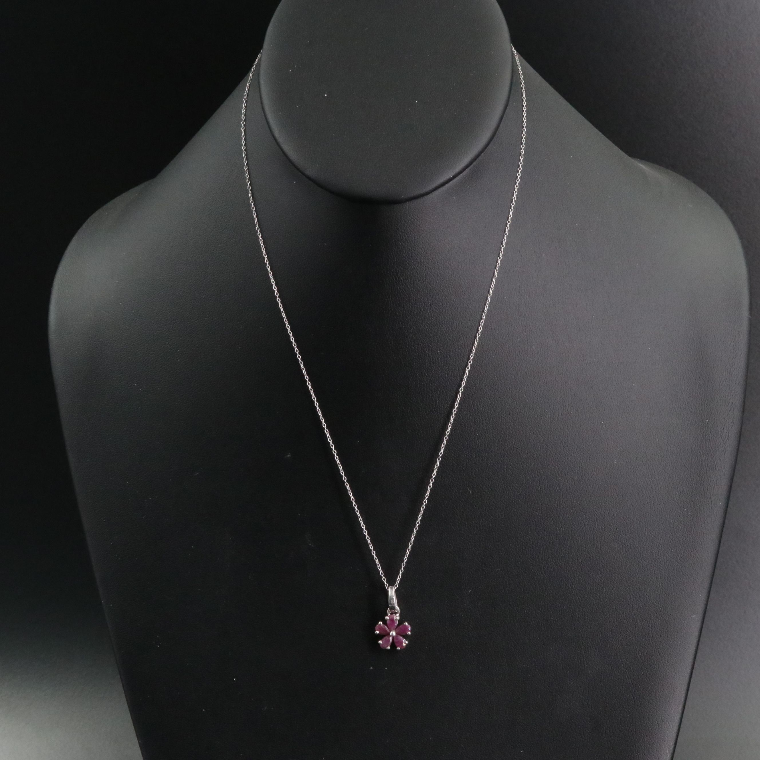 Sterling Corundum Flower Pendant Necklace